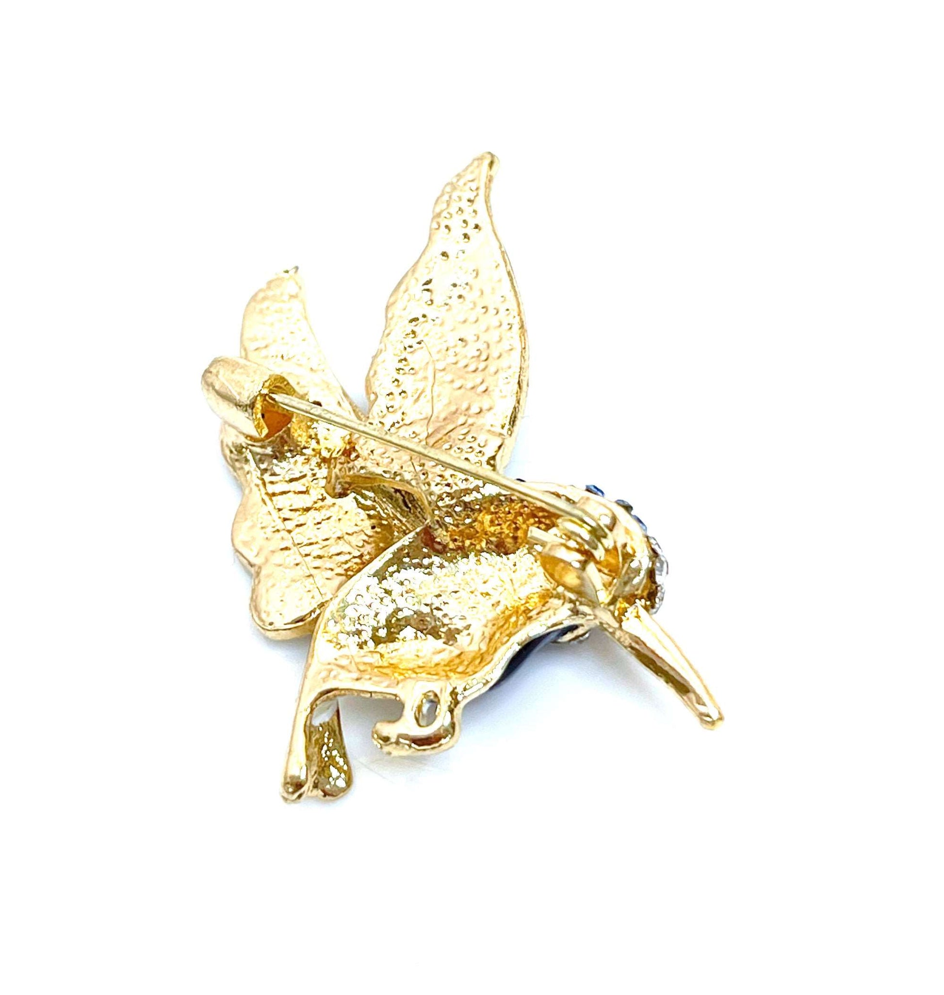 Hummingbird Brooch | Gift for Bird Lovers | Black and Gold Hummingbird | Cute Bird Pin