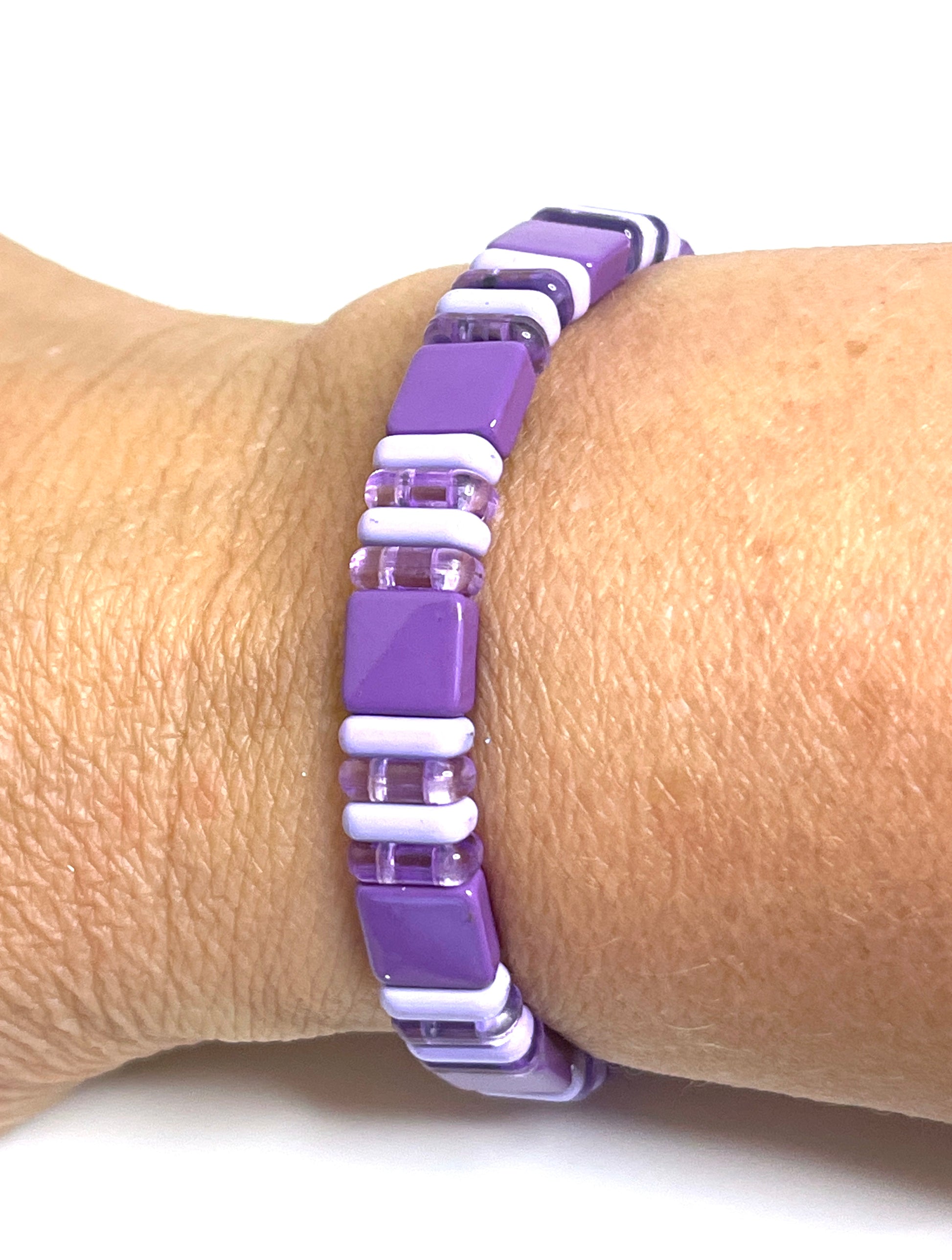 Purple Tila Beaded Bracelet | Ombre Purple Japanese Stretch Bracelet