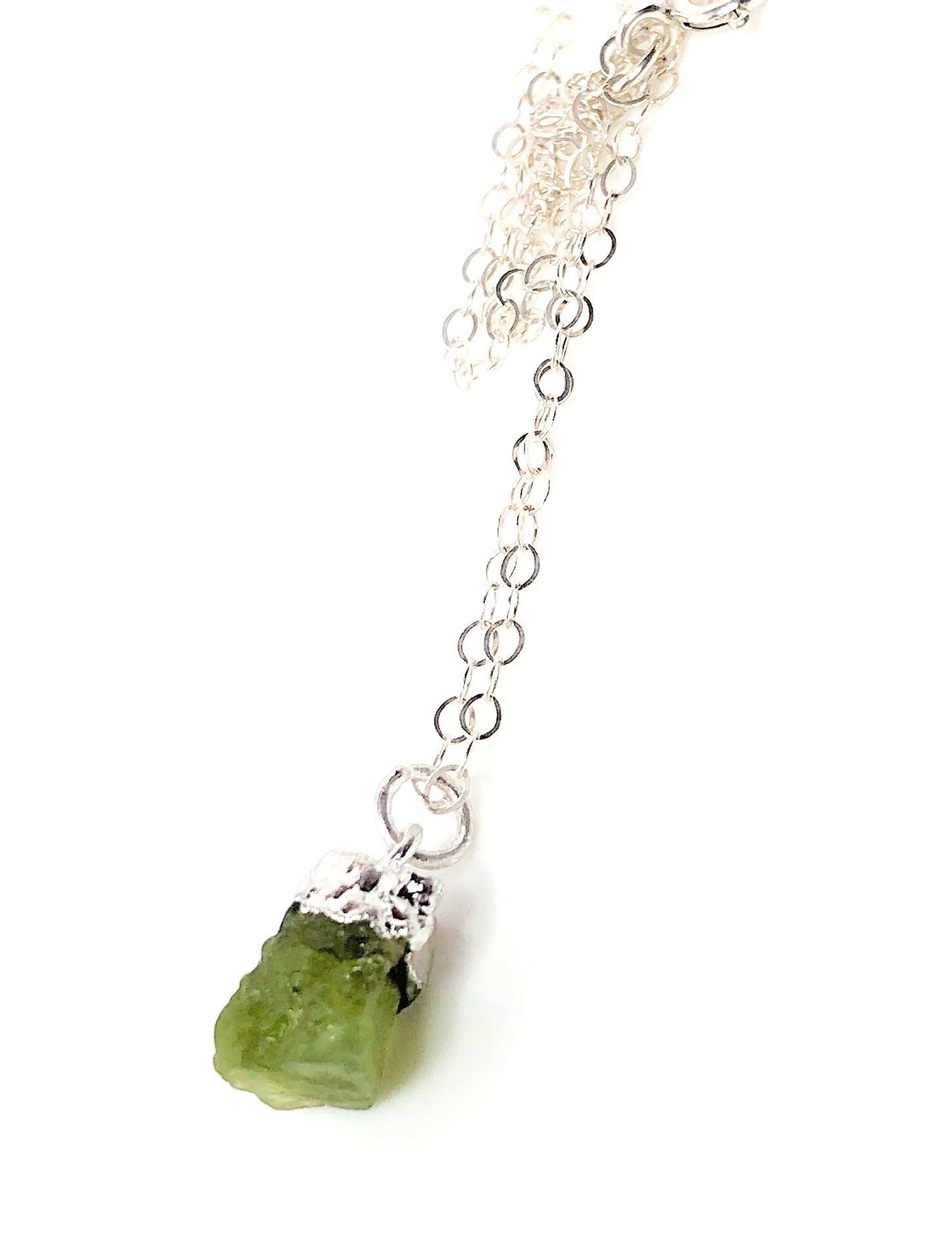 Green Peridot Pendant Raw Stone Necklace Sterling Silver Natural Stone Gift Minimalist Crystal Necklace Freeform Gemstone Dainty Stone Gift