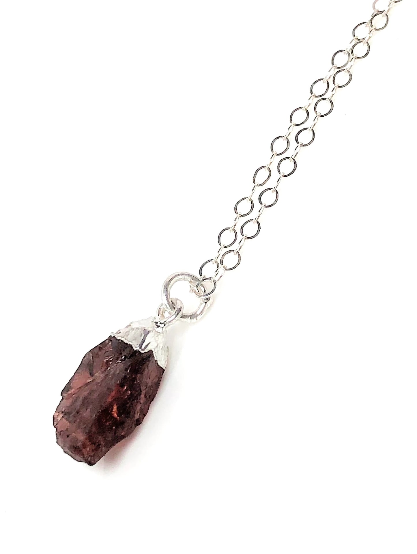 Red Garnet Raw Stone Pendant, Sterling Silver, Natural Stone Pendant, Minimalist Freeform Crystal, Birthstone Necklace, Garnet Gemstone Gift