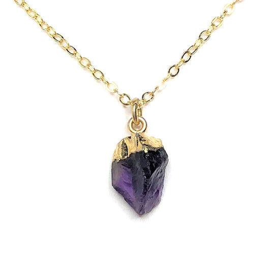 Amethyst Necklace, Gold Filled, Raw Natural Stone, Purple Nugget Pendant, Minimalist Crystal Necklace, Freeform Gemstone, Dainty Stone Gift
