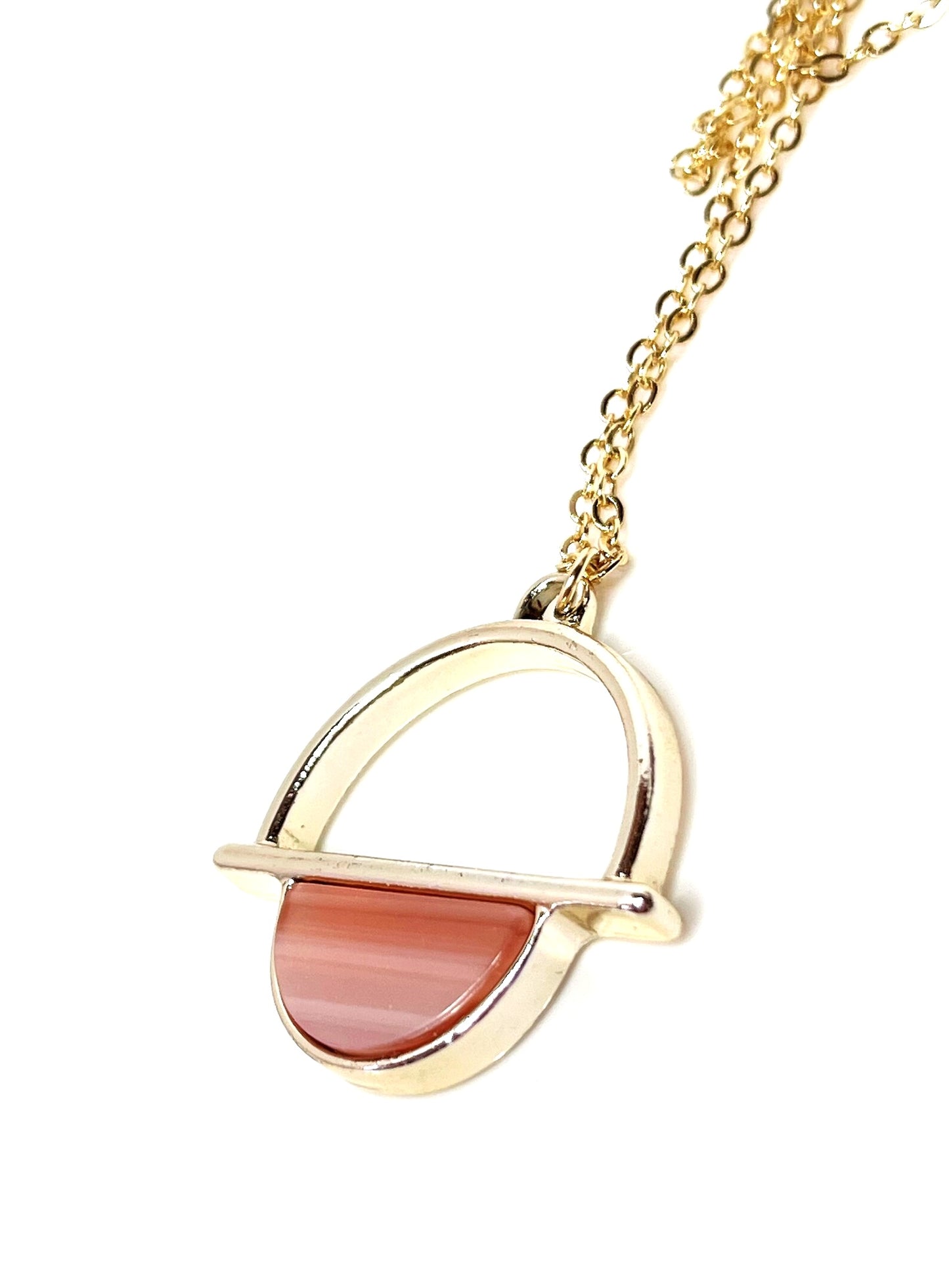 Pink Semi-circle Gold Acrylic Pendant | Gold Filled | Tortoise Shell Pendant