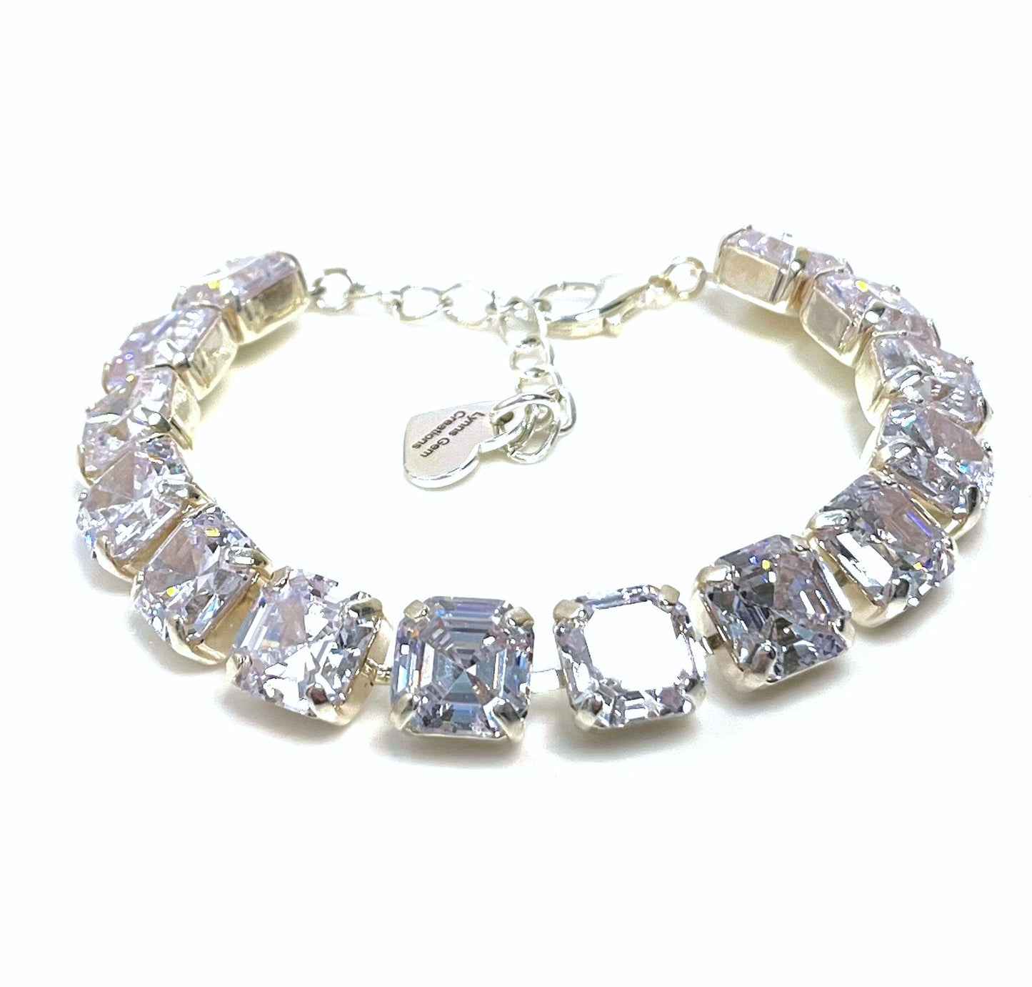 Clear Crystal Bracelet | Sparkly Ascher Cut Wedding Bracelet | Statement Jewellery