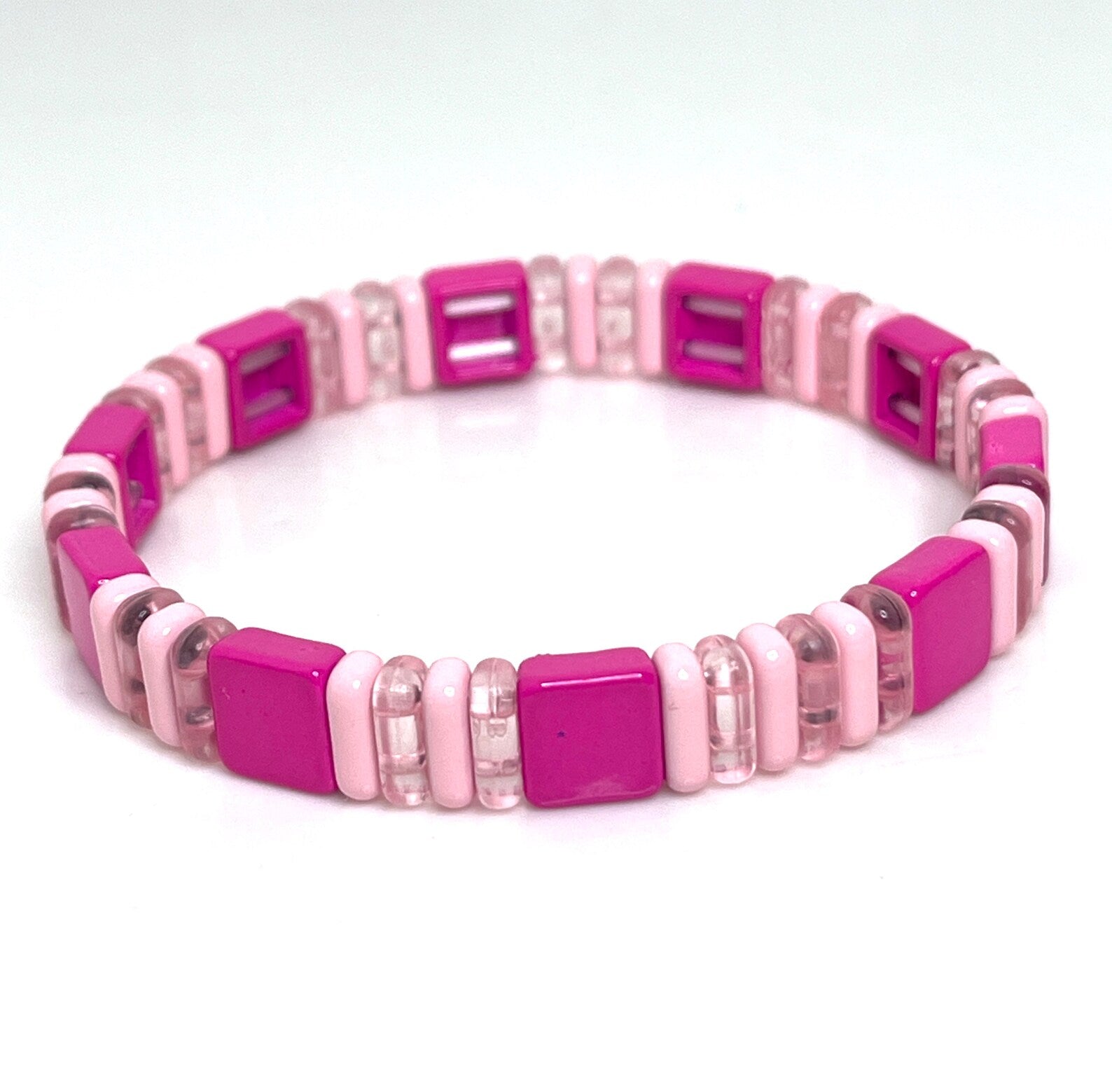 Tila Beaded Bracelet | Pink Multicolour | Japanese Bead Stretch Bracelet