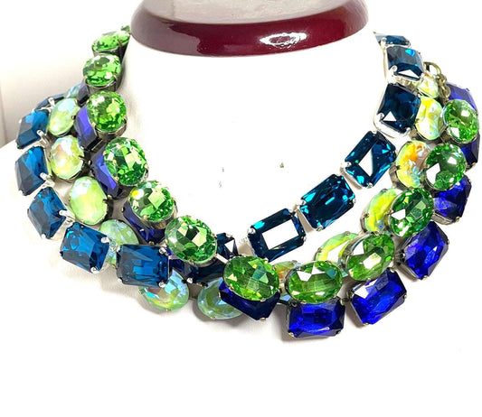 Sapphire Peridot Georgian Collet Necklaces | Emerald Crystal Choker | Anna Wintour Style |  Riviere Necklace 