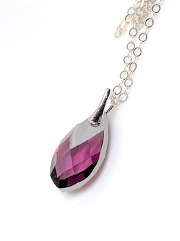 Amethyst Austrian Crystal Pendant | Purple Teardrop Necklace | 925 Sterling Silver