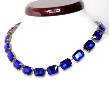 Dark Sapphire Crystal Necklace | Anna Wintour Style | Blue Georgian Collet | Statement Rivere Choker