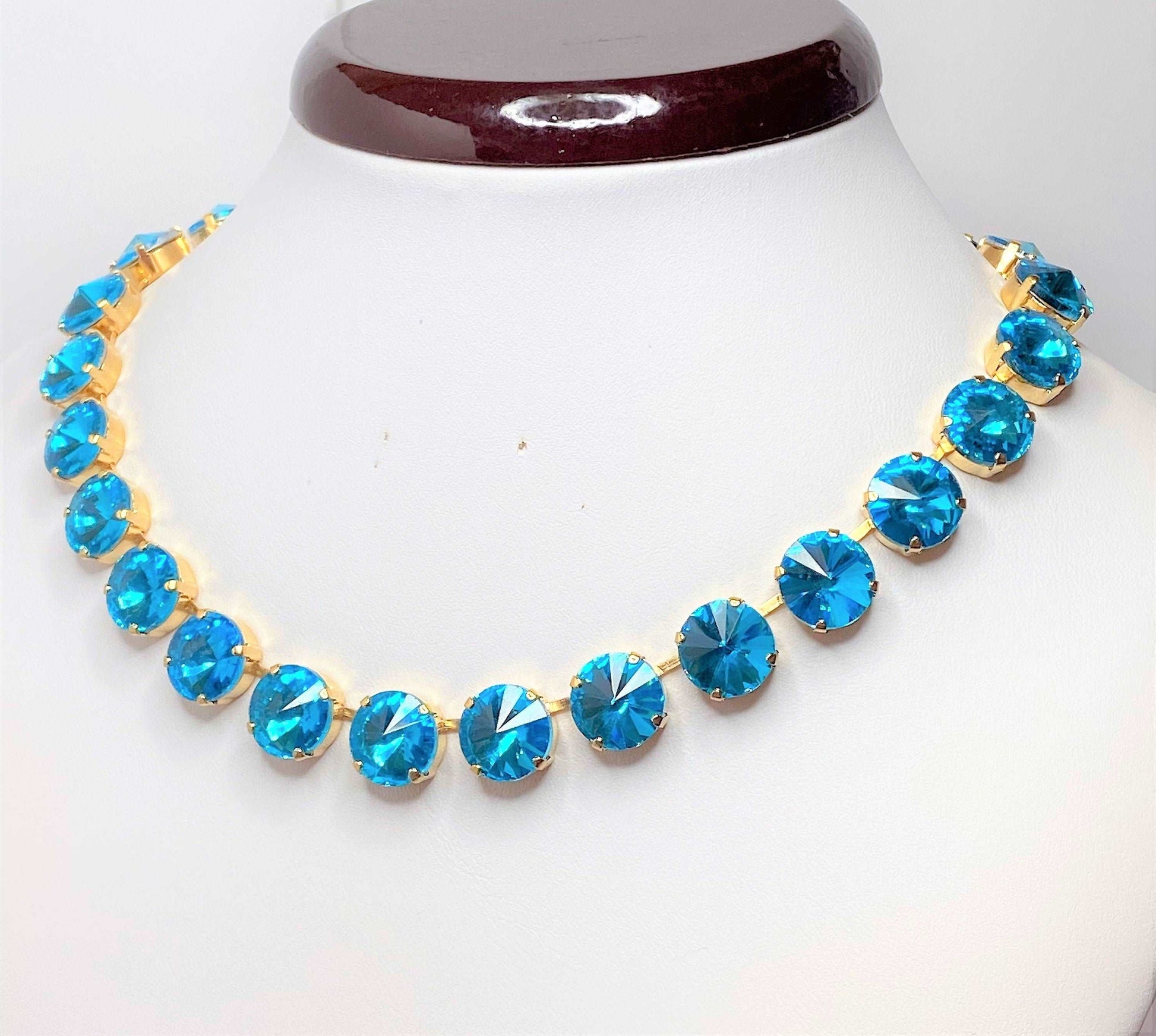 Aquamarine Crystal Georgian Collet Necklace | Statement Rhinestone Choker | Anna Wintour Style