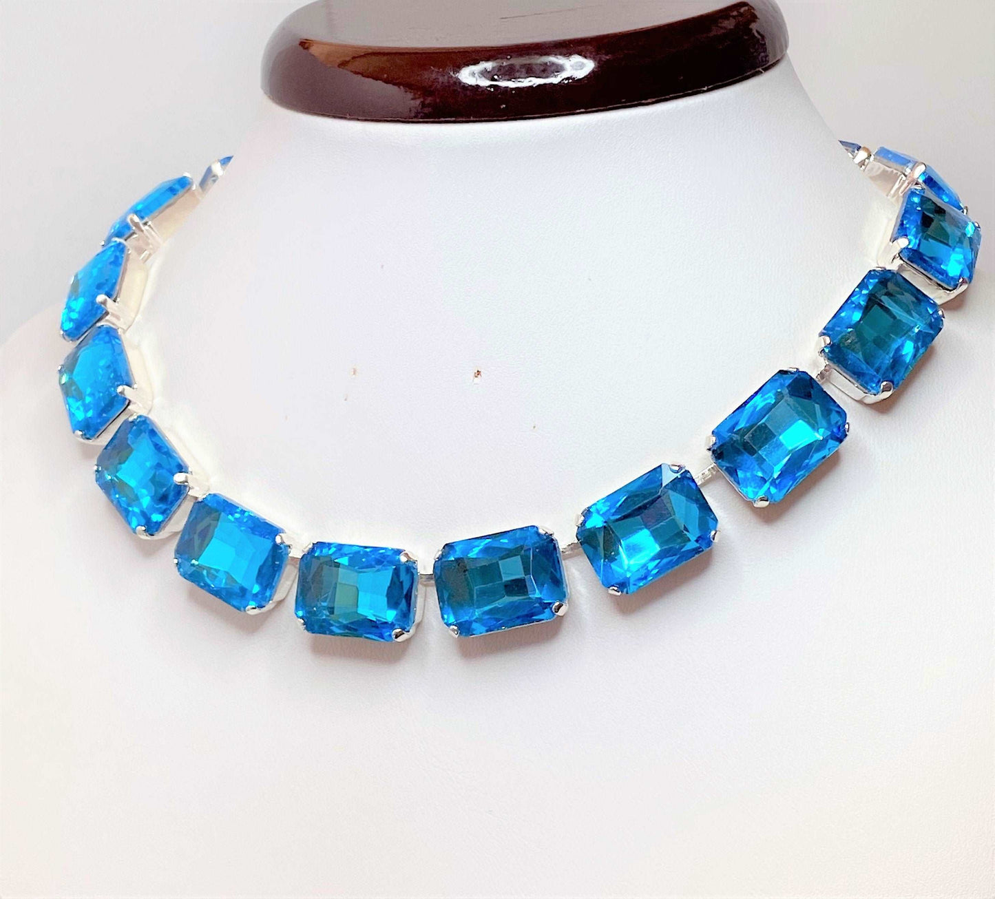Aquamarine Sapphire Crystal Necklace | Georgian Collet | Vintage Statement Choker
