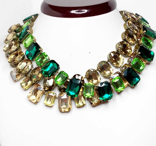 Champagne Georgian Collet, Emerald Rhinestone Statement Choker,Anna Wintour Style, Vintage Choker, Riviere Necklace, Necklaces for Women