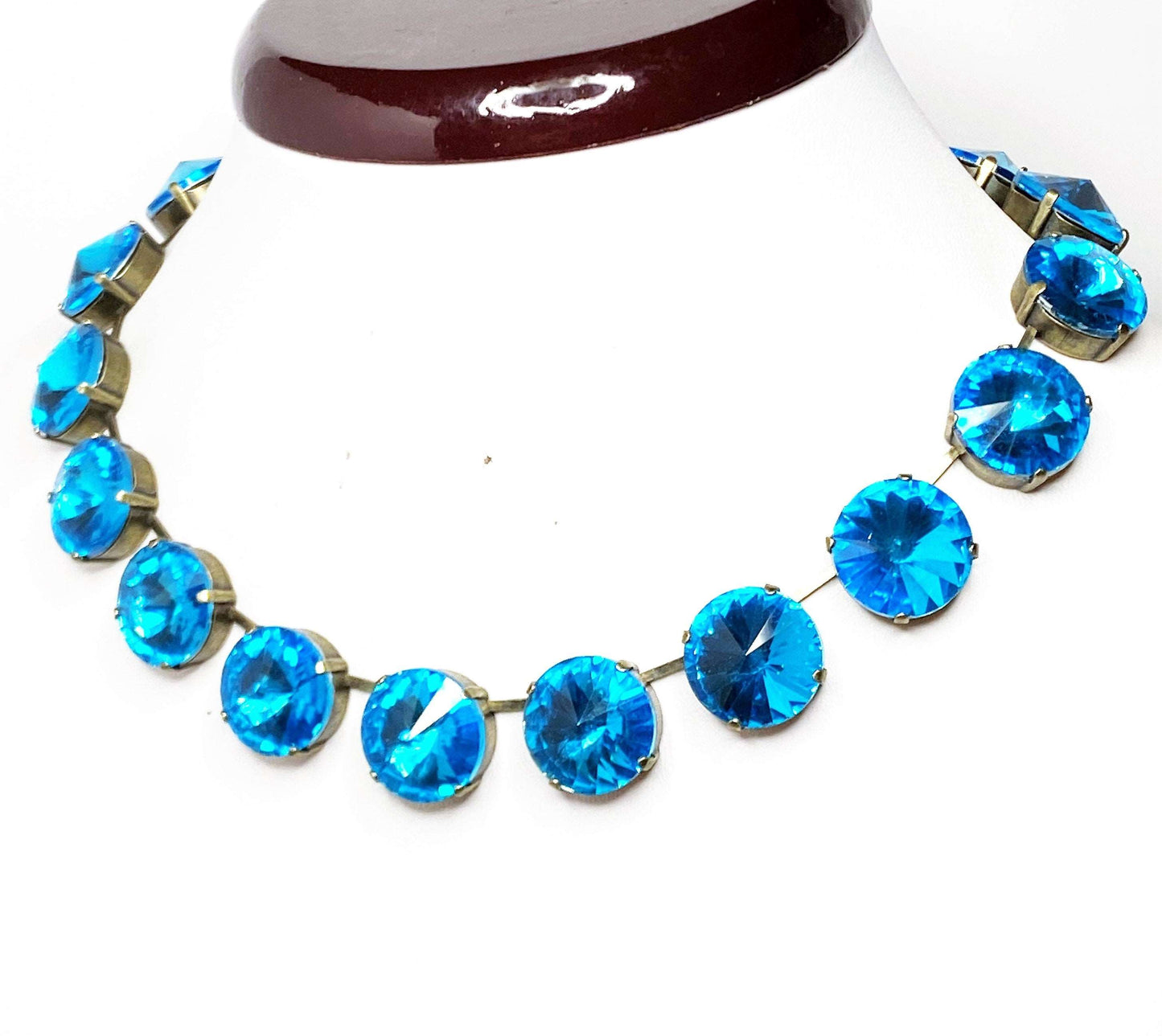 Aquamarine Clear Rhinestone Choker | Georgian Collet | Blue Riviere Necklace