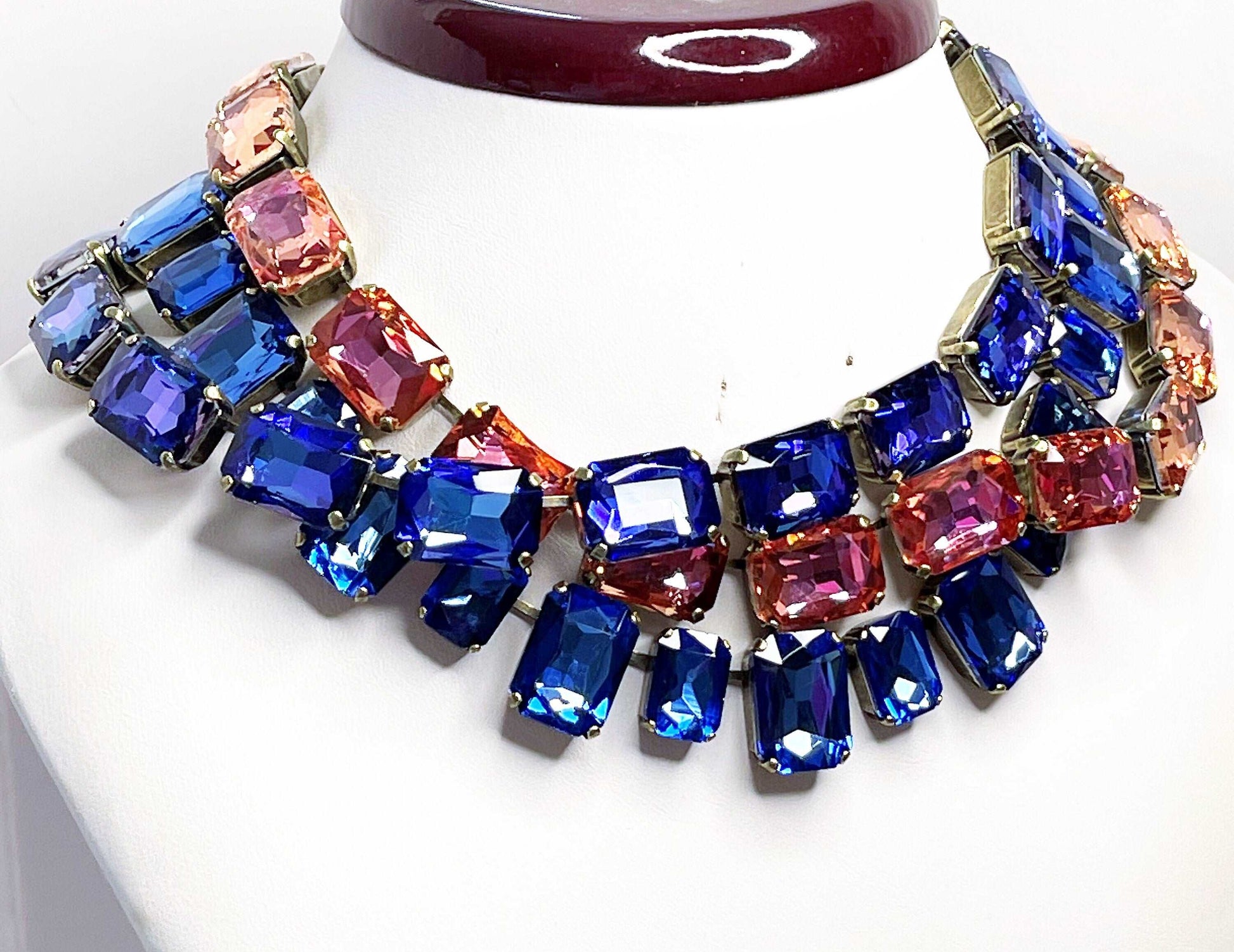 Anna Wintour Necklace, Blue Georgian Collet, Peach Crystal Choker, Riviere Necklace, Statement Necklace, Layering ChokersBlue Peach Crystal Georgian Collet Chokers | Anna Wintour Style | Riviere Necklace | Statement Necklace