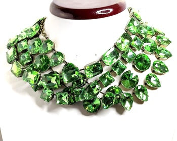 Peridot Georgian Collet Necklaces | Green Rhinestone Chokers | Anna Wintour Style | Statement Riviere Necklace