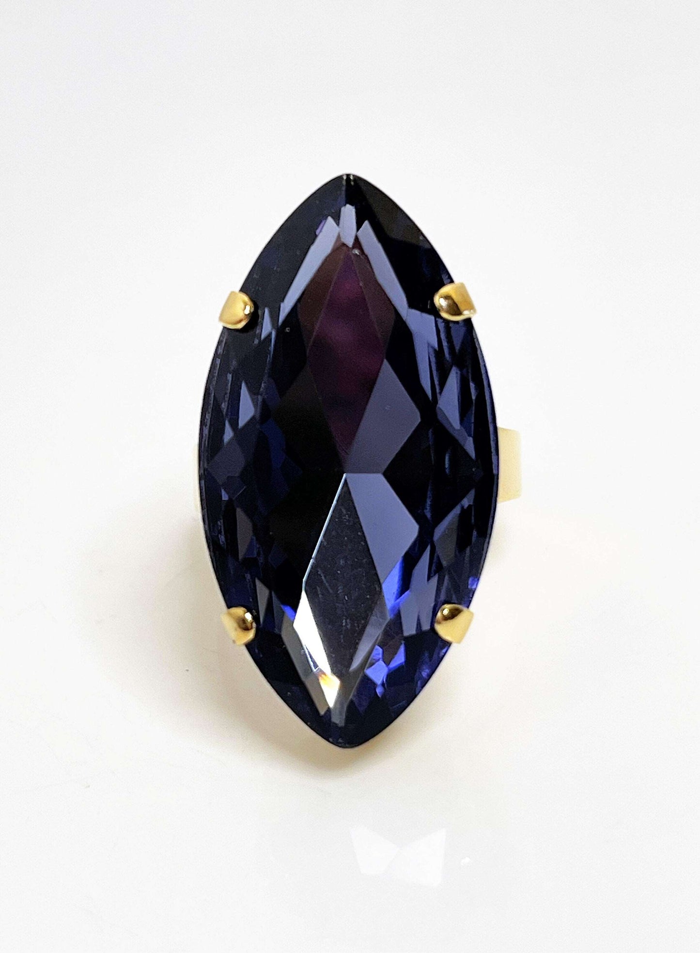 Tanzanite Crystal Ring | Large Purple Statement Ring | Gold Plated