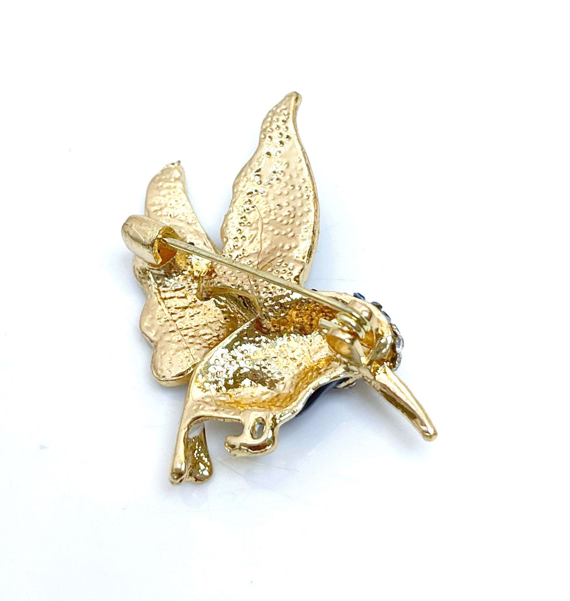 Cute Hummingbird Brooch | Gift for Bird Lovers | Blue and Gold Hummingbird | Cute Bird Pin