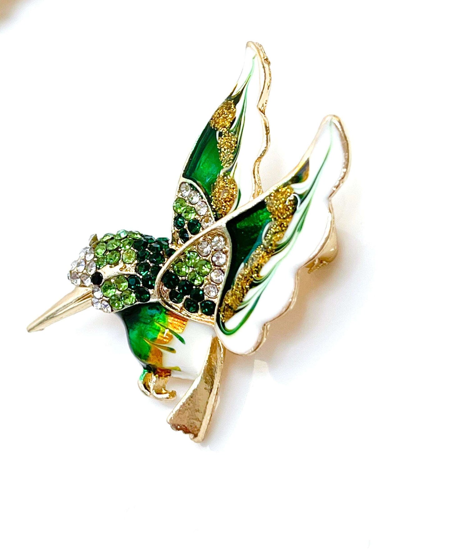 Cute Hummingbird Brooch | Gift for Bird Lovers | Green and Gold Hummingbird 