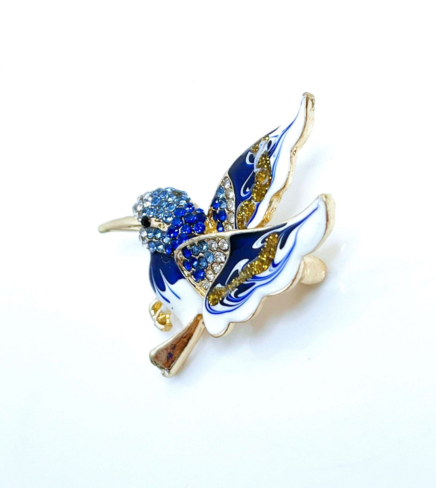 Cute Hummingbird Brooch | Gift for Bird Lovers | Blue and Gold Hummingbird | Cute Bird Pin