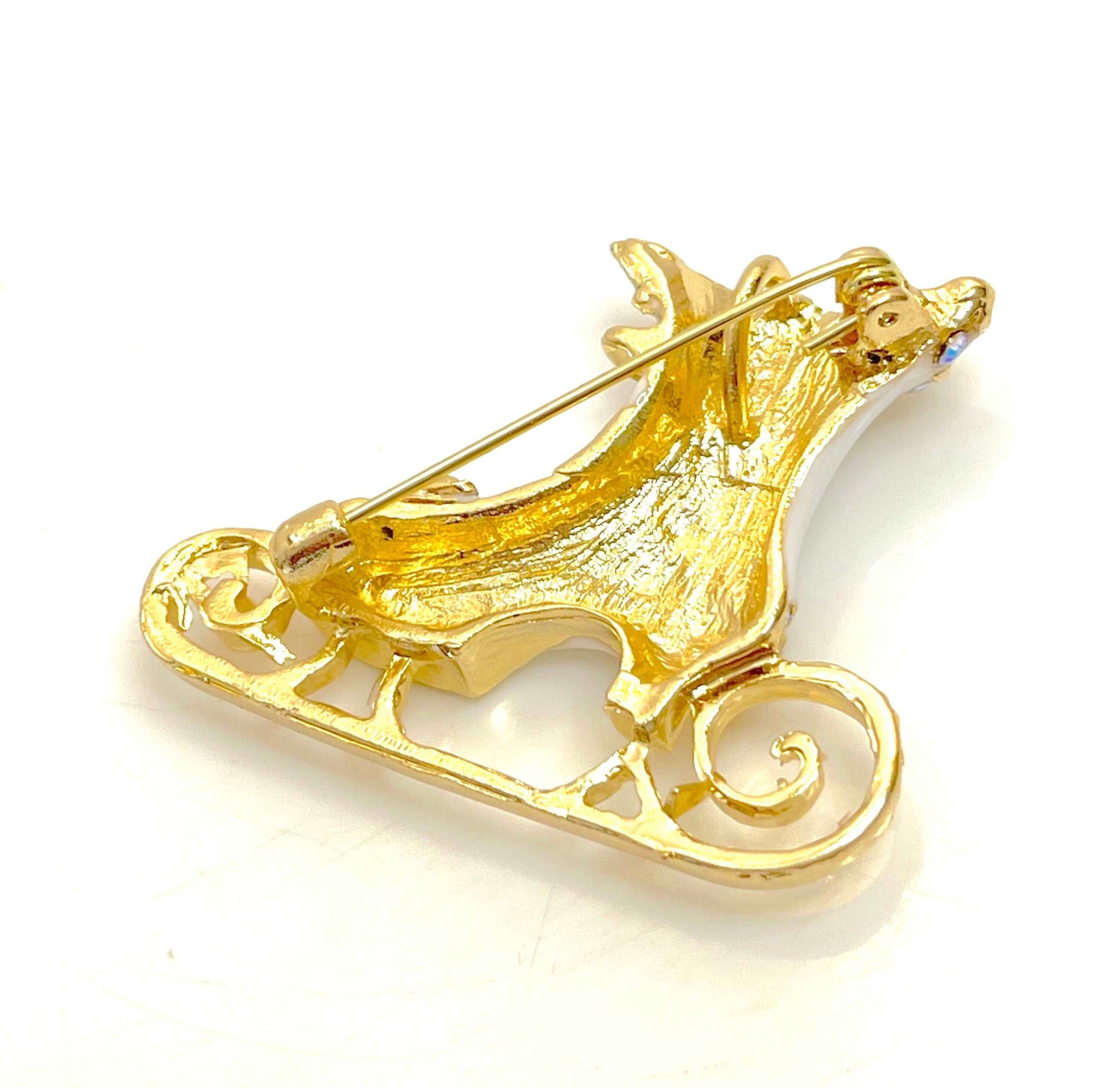 Lovely White Gold Ice Skate Brooch, Vintage Style Skate Boot, Crystal Jewelry, Ice Skating Lovers, Brooches For Women