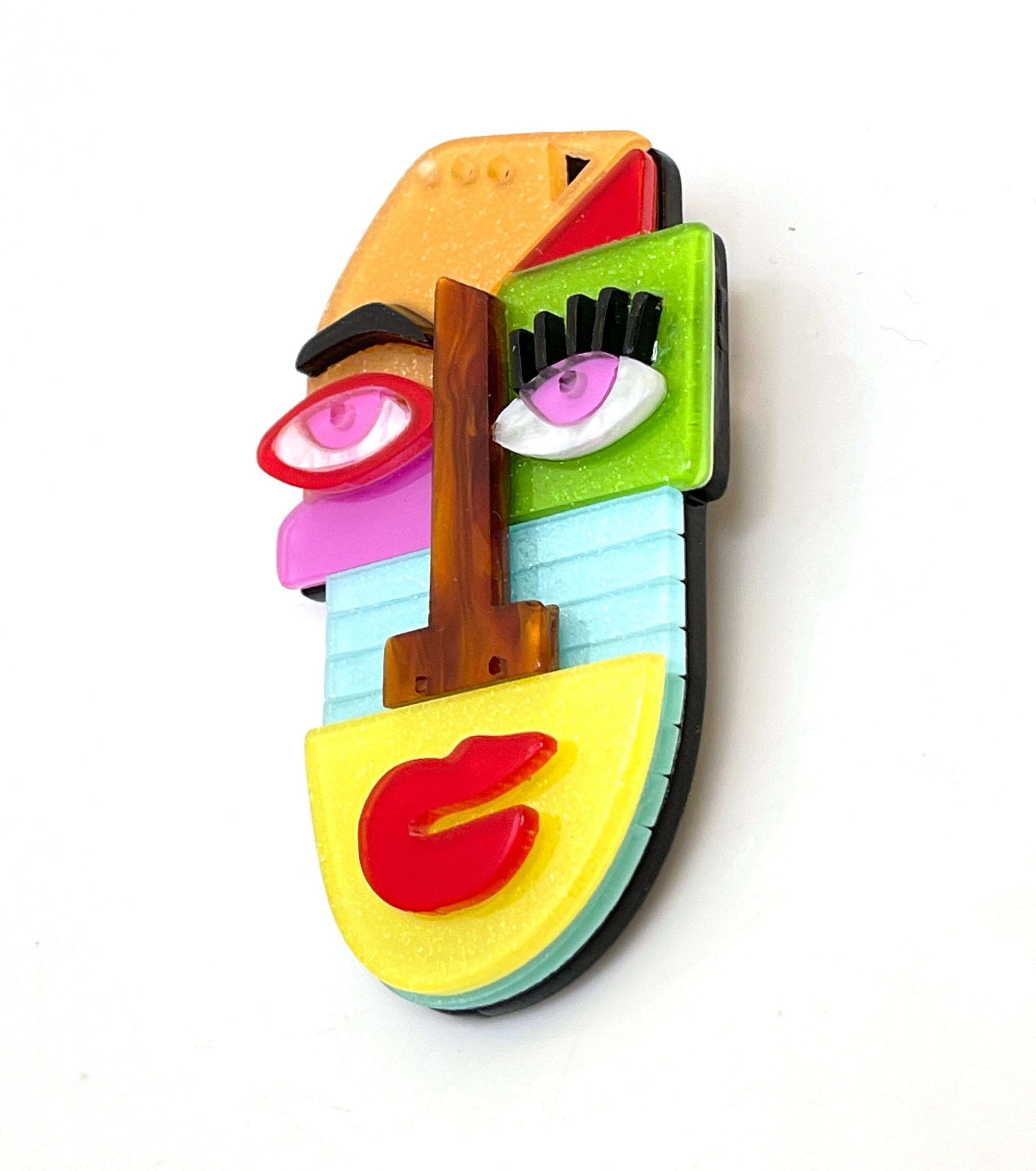 Fun Colourful Face Brooch, Abstract Head Pin, Fashion Pin for Jacket Scarf, Picasso Style Pin, Brooches For Women