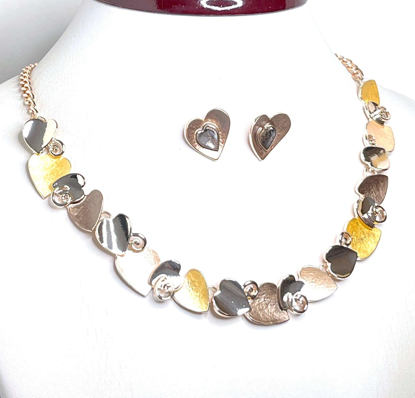 Multicolour Enamel Necklace Set, Modern Style Jewellery, Heart Statement Jewelry, Necklaces for Women