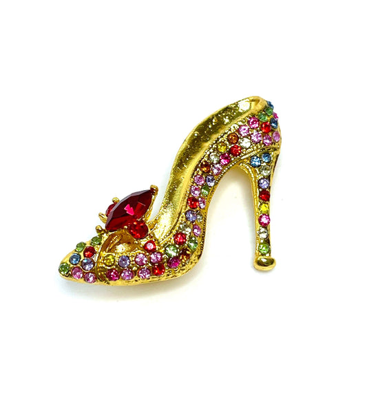 Beautiful Multicolour Stiletto Shoe Brooch, Crystal Shoe Pin, Sparkly Fashion Accessory Pin, Stylish High Heel Pin, Brooches for Women