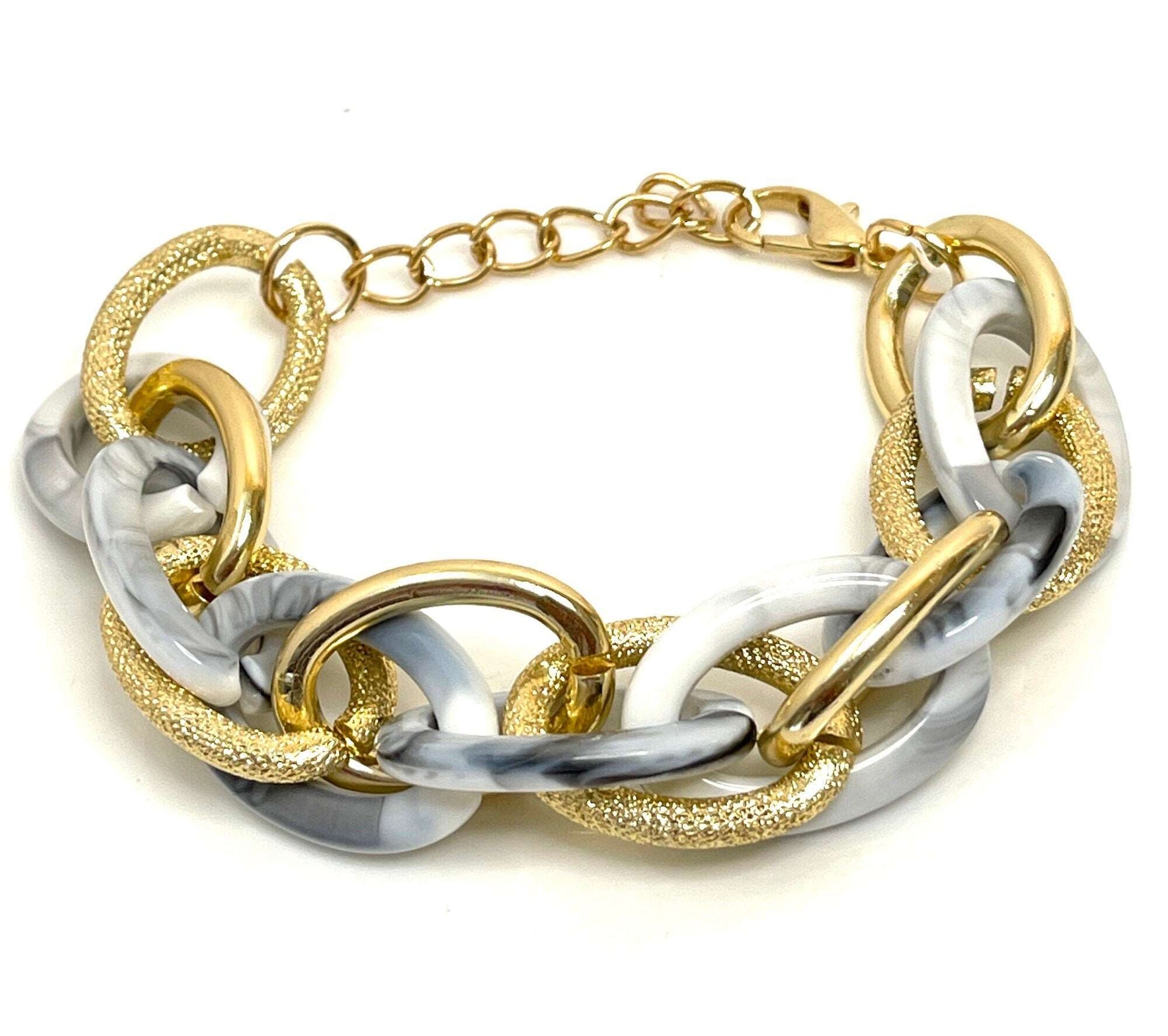 Acrylic Chunky Chain Bracelet, Howlite Colour Statement Bracelet, Gold Textured Jewellery, Retro Acrylic Jewellery, Bracelets for Women