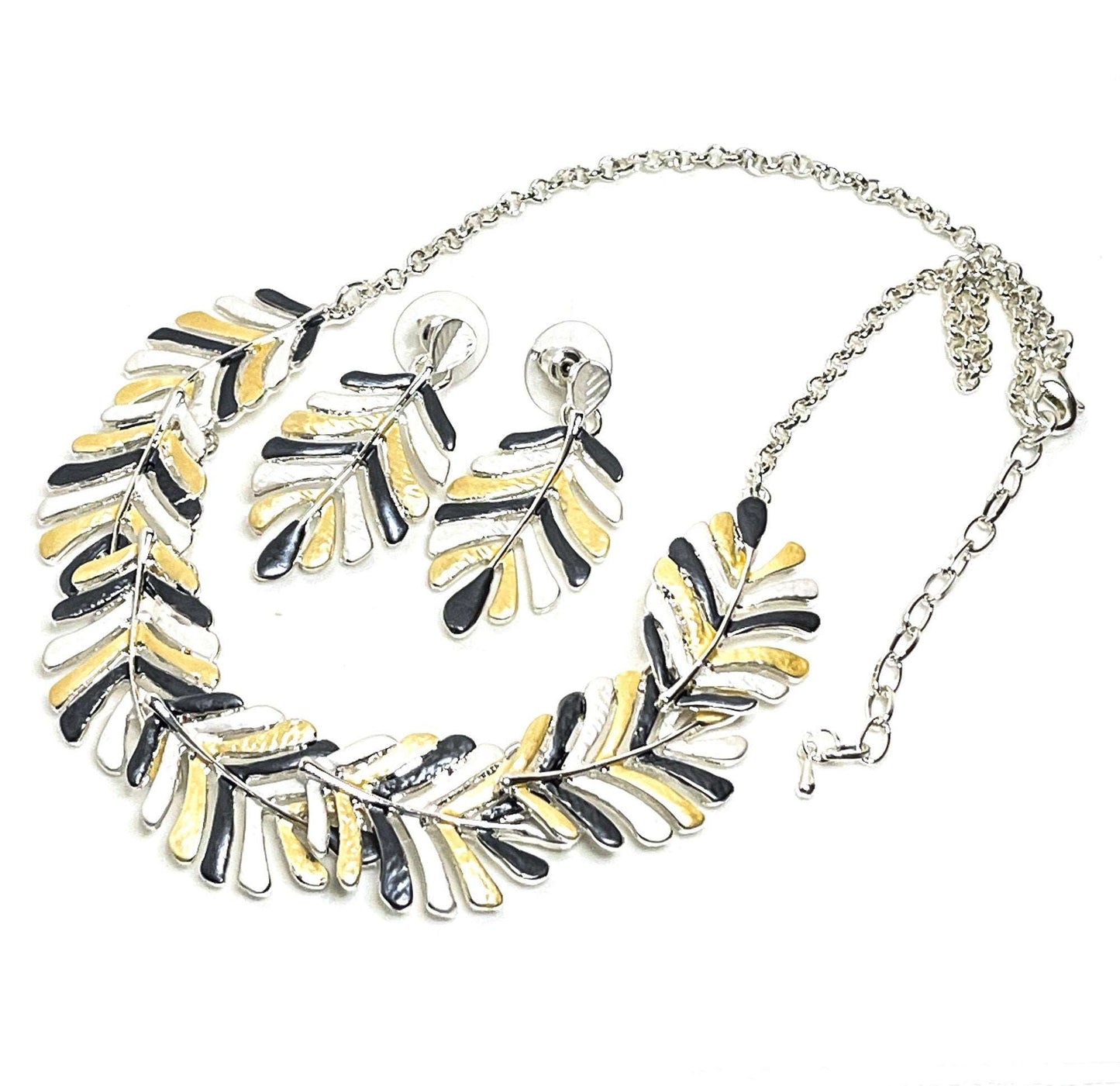 Black Gold White Leaf Necklace, Modern Style Jewellery, Leaf Shape Jewellery, Pastel Enamel Jewelry, Necklaces for Women