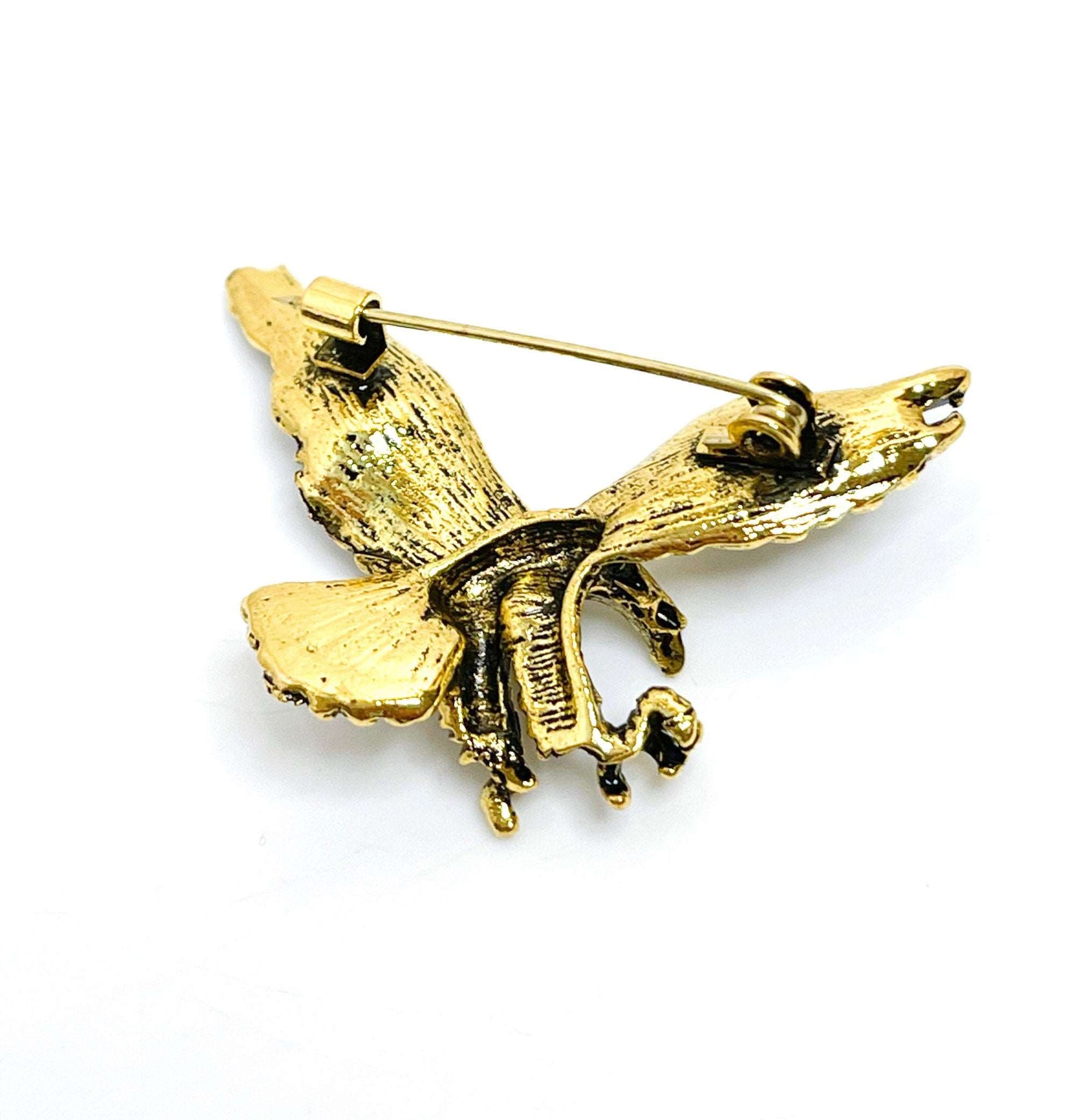 Antique Gold Swooping Eagle Brooch, Gothic Brooch, Unisex Jewellery, Vintage Style Bikers Pin, Rockers Pin, Flying Eagle Pin