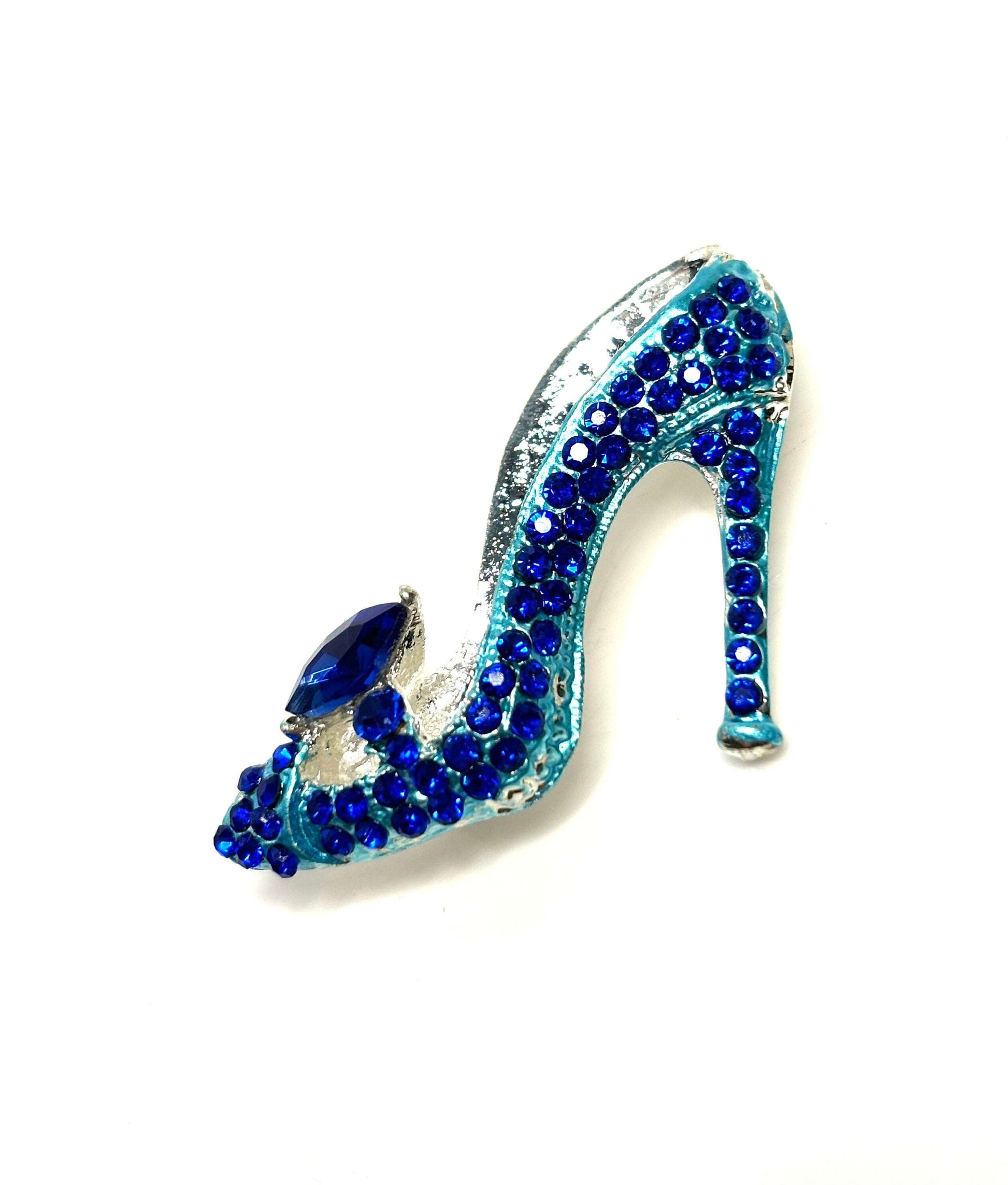 Blue Crystal Stiletto Shoe Brooch, Sapphire Crystal Shoe, Sparkly Fashion Accessory Pin, Stylish High Heel Pin, Brooches for Women