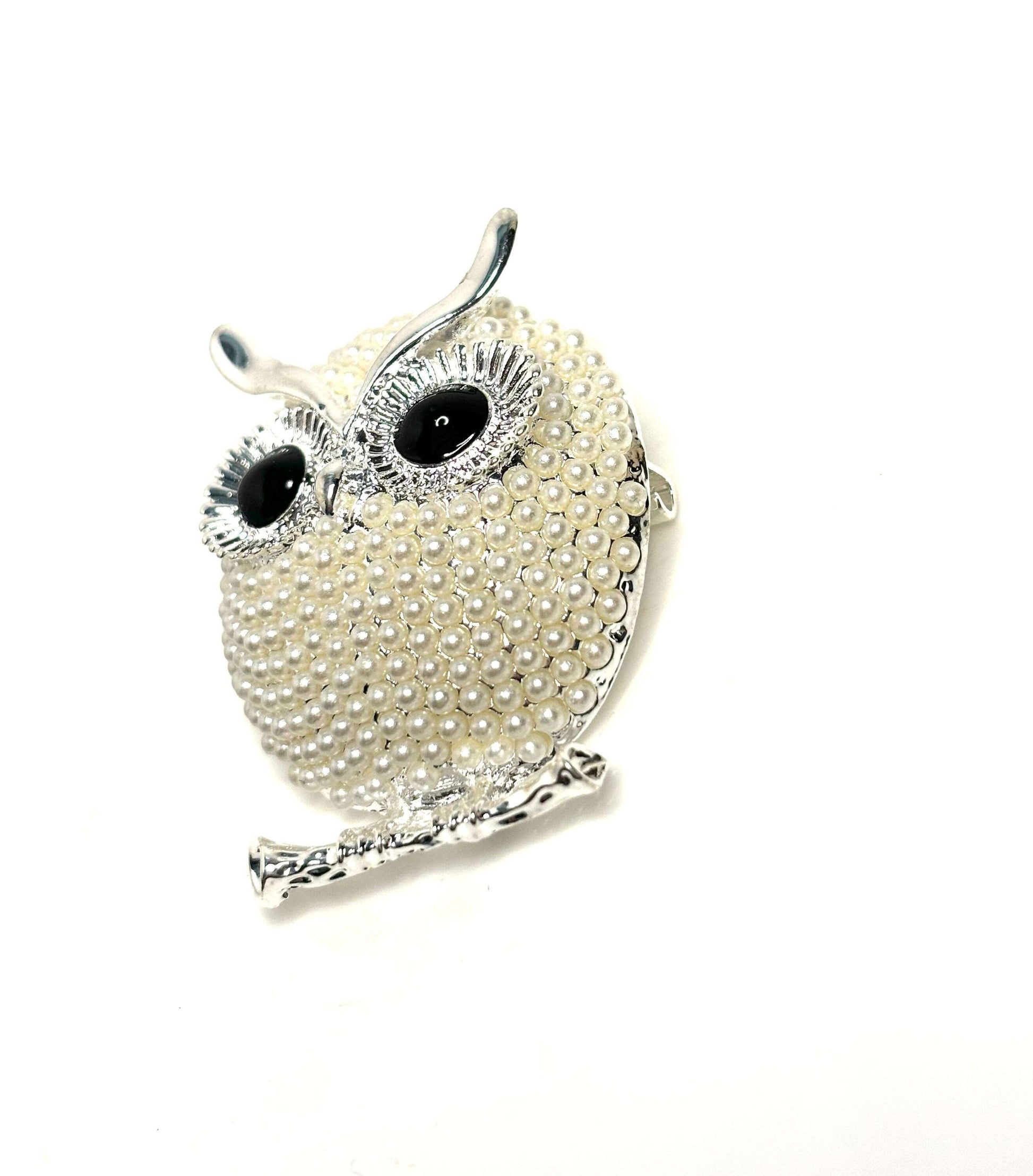 Cute Vintage Style Silver Owl Brooch, Rhinestone Crystal Pin, Owl With Pearls, Sparkly Jacket Pin, Brooches For Women