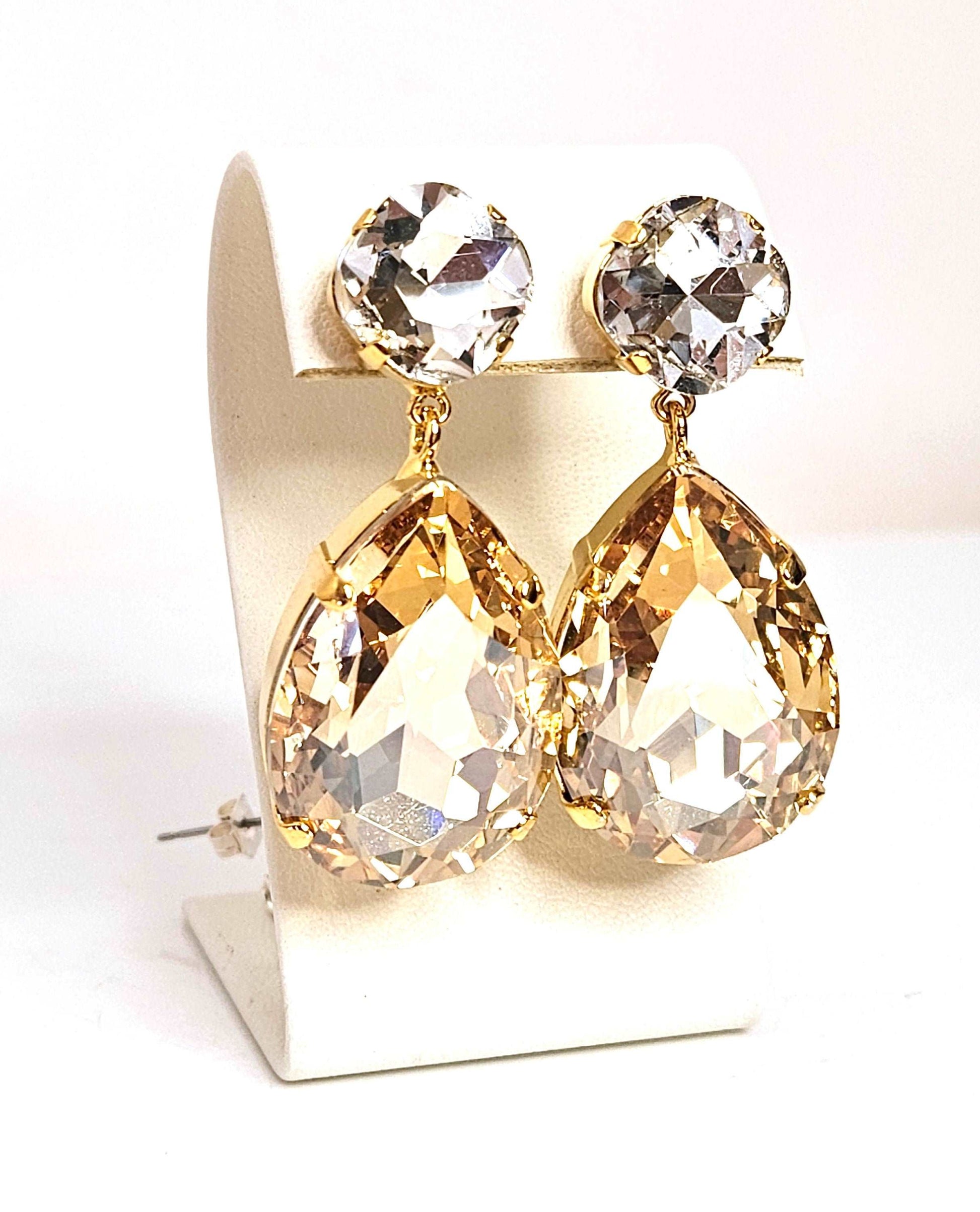 Gold Peardrop Crystal Earrings, Vintage Style, Golden Shadow Statement Drops, Wedding Earrings, Mother of the Bride Gift, Earrings For Women