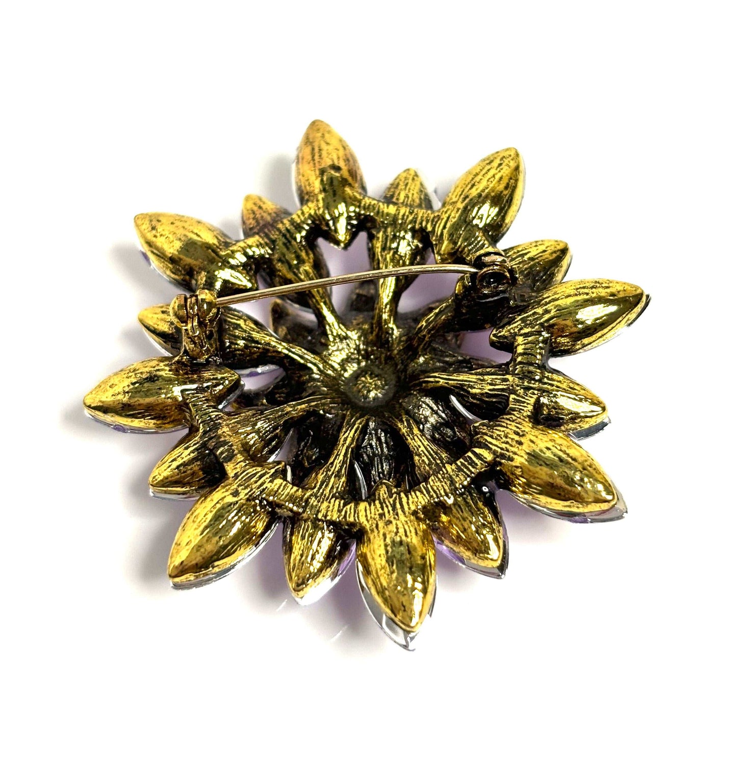 Large Purple Crystal Flower Brooch, Vintage Gold Flower Brooch, Fashion Crystal Pin, Statement Pin, Brooches For Women