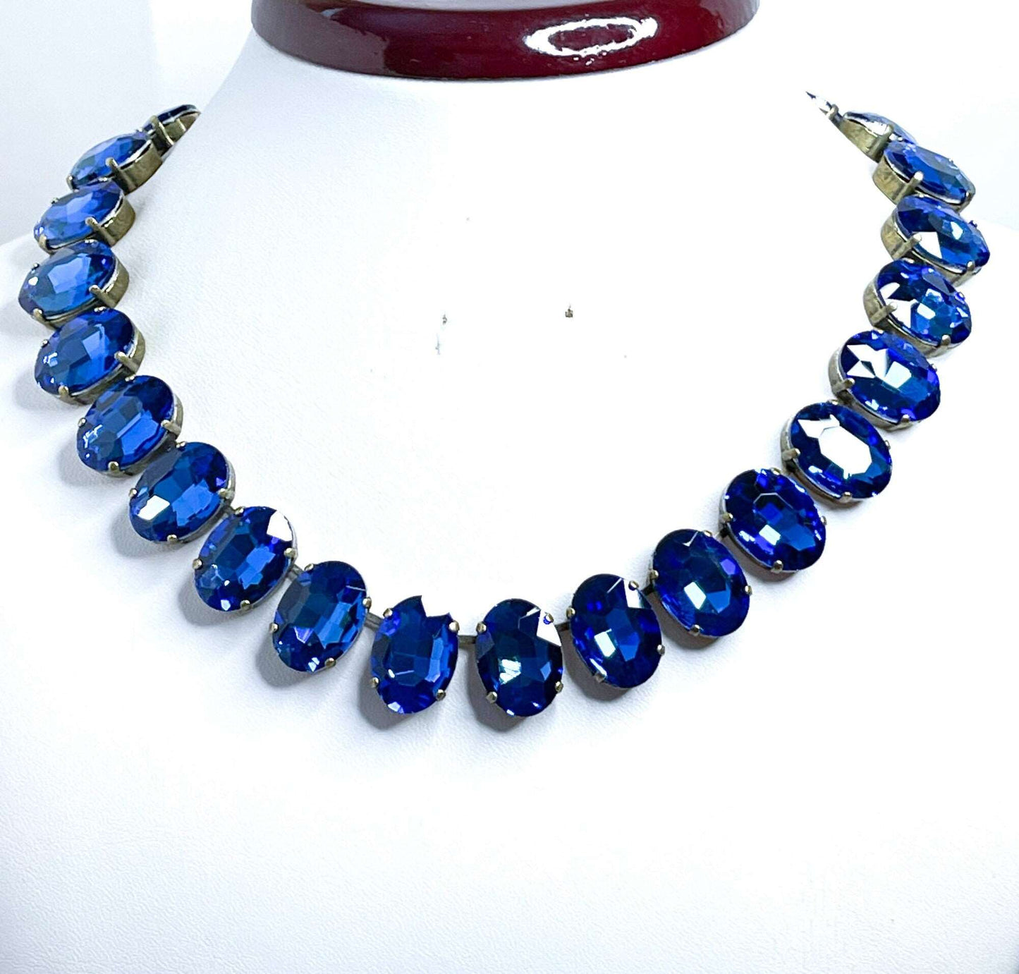 Anna Wintour Necklace, Sapphire Oval Georgian Collet, Crystal Choker, Blue Riviere Necklace, Statement Choker, Necklaces for Women