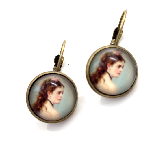 Vintage Style Lady Portrait Earrings, Antique Brass, Victorian Drops, Cameo Jewellery, Gift for Her, Earrings for Women