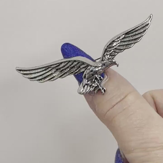 Antique Silver Eagle Brooch, Gothic Brooch, Unisex Jewellery, Vintage Style Bikers Pin, Rockers Pin, Flying Eagle Pin