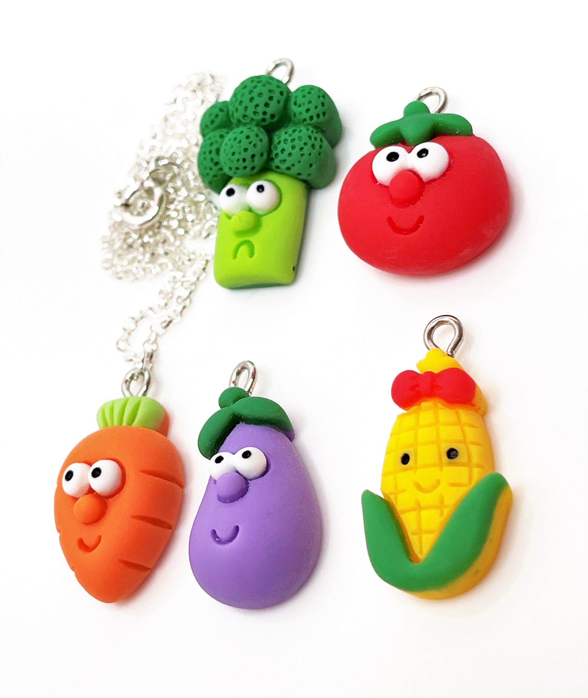 Vegetable Necklace, Silver Plated, Sterling Silver, Multi-colour Bead Necklace, Funky Food Jewellery, Necklaces for Women