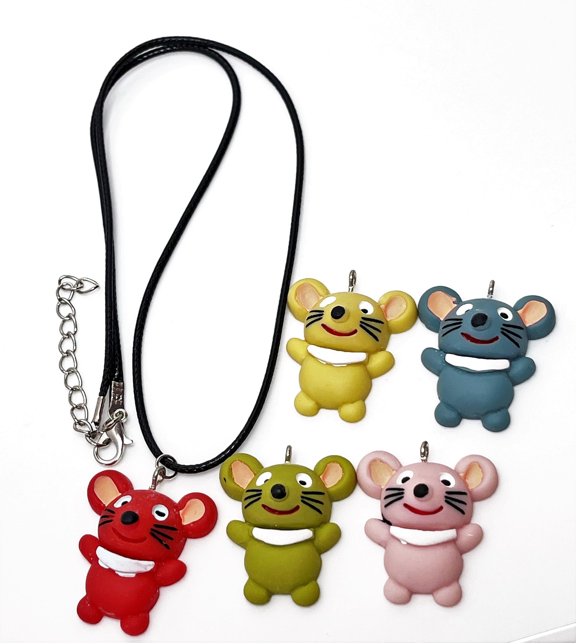 Kawaii Cute Mouse Pendant, Silver Plated, Sterling Silver, Mouse Charm Necklace, Funky Resin Pendants, Necklaces for Women, Fun Jewellery