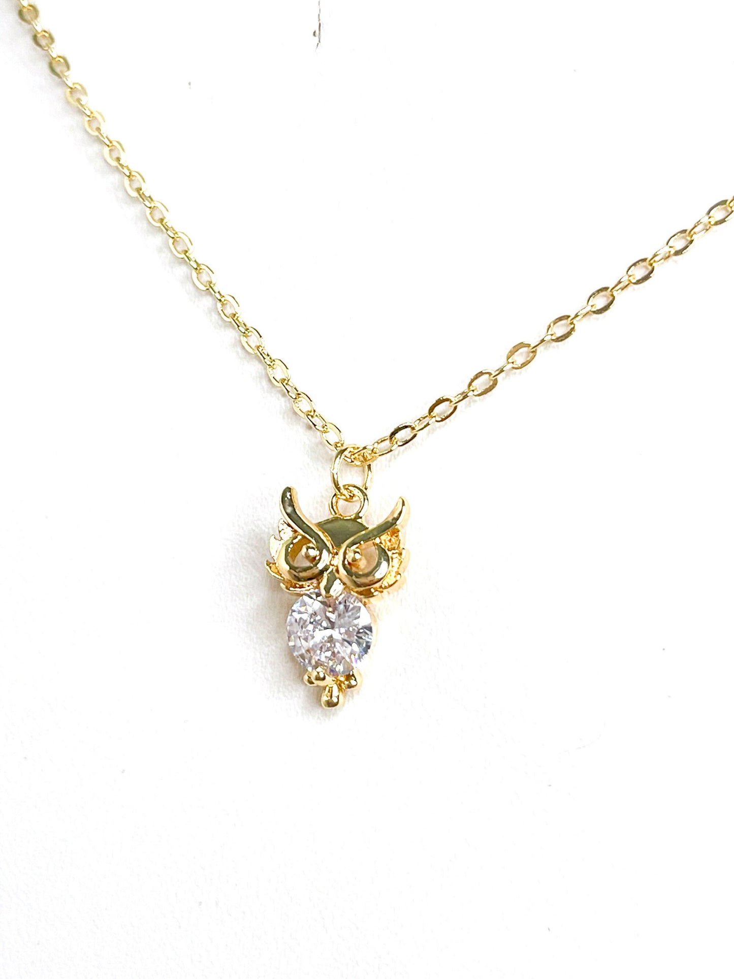 Gold Owl Crystal Gold Necklace | Gold Filled | Owl Lovers Jewellery | Minimalist Pendant