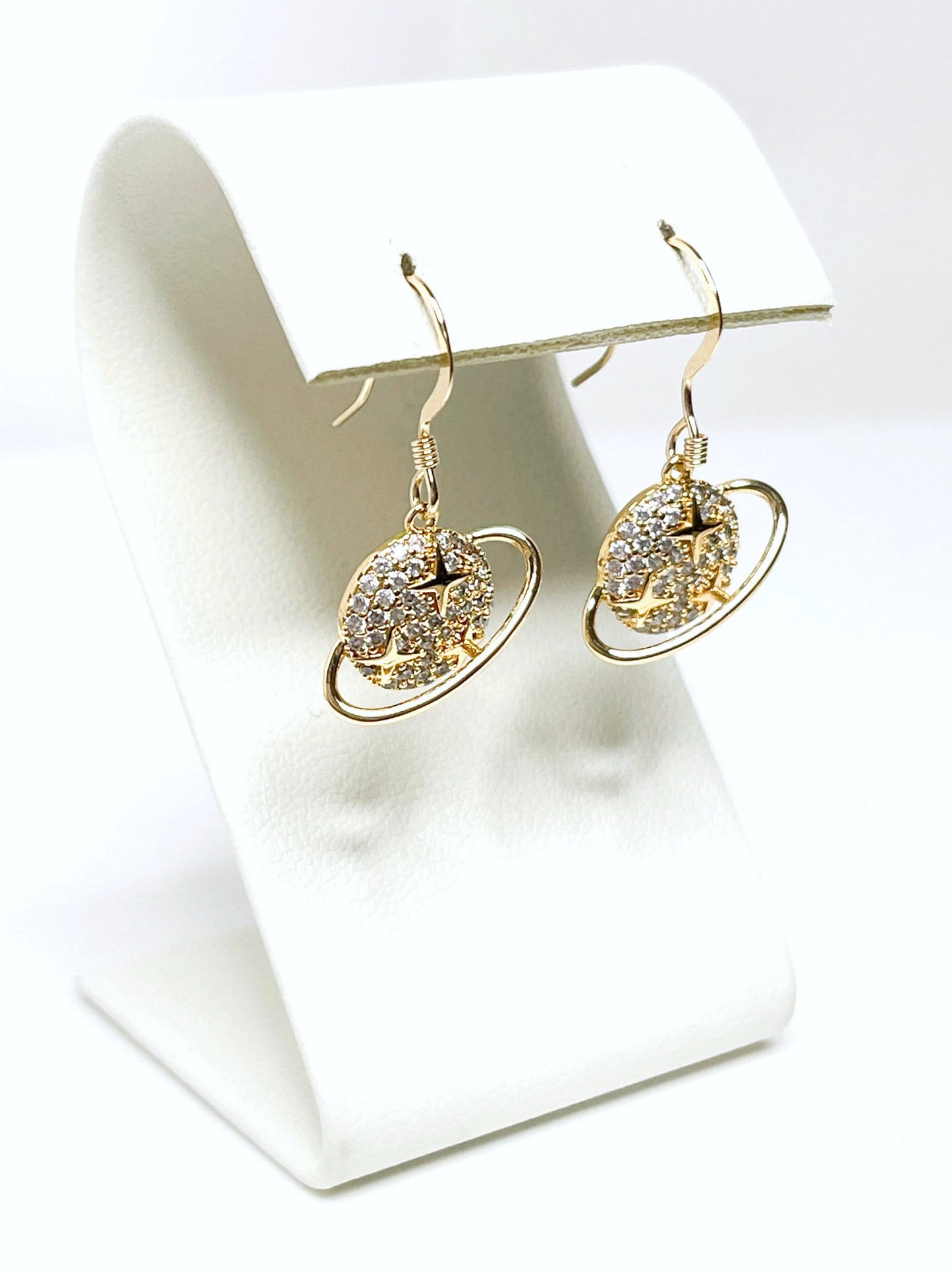Gold Saturn Stars Earrings | Dainty CZ Celestial Jewellery