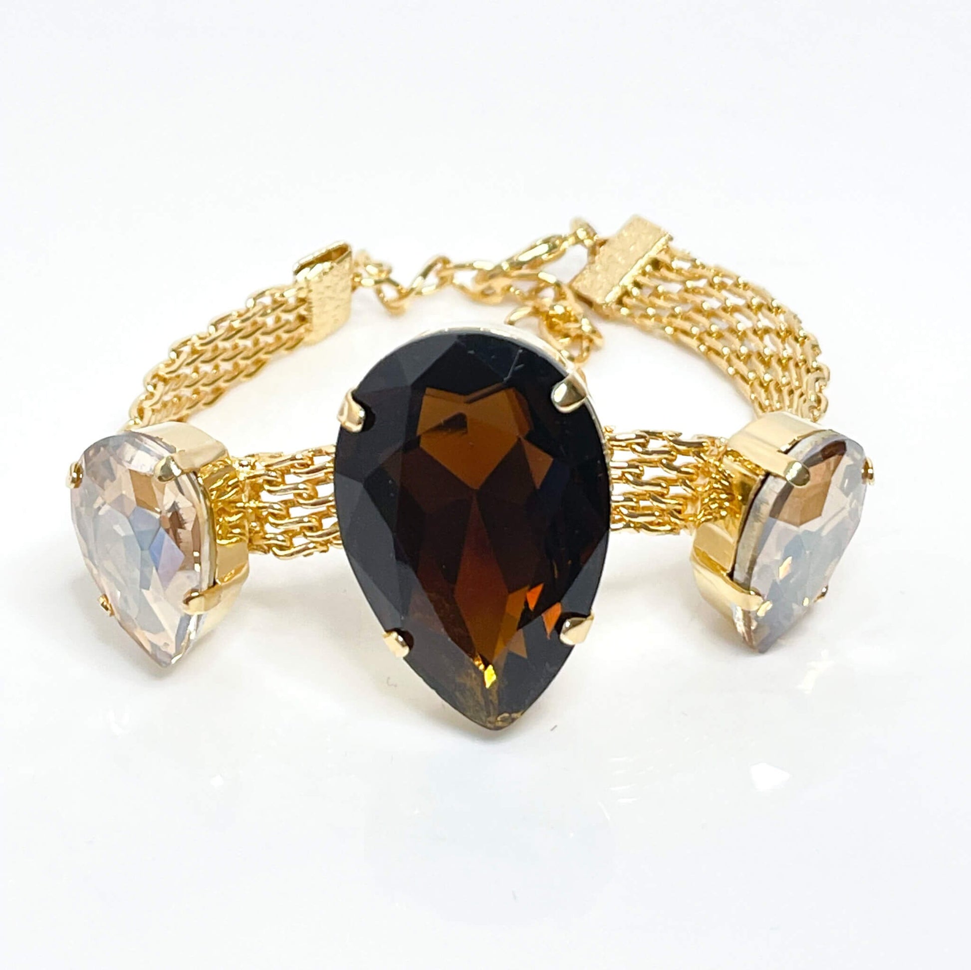 Smoked Topaz Crystal Gold Mesh Bracelet, Large Teardrop Cuff, Statement Jewellery, Georgian Style Bracelet, Bracelets for Women