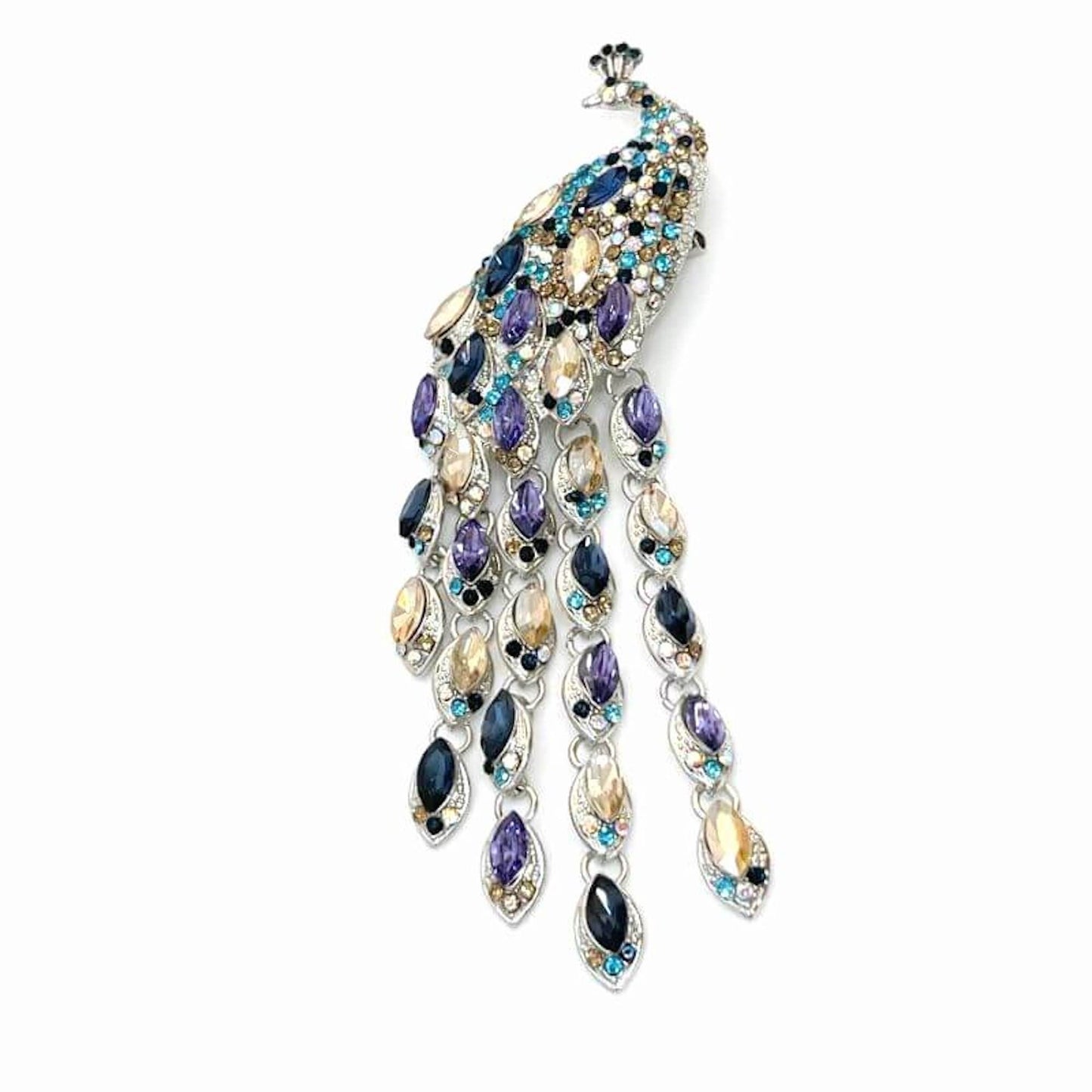 Stunning Crystal Peacock Brooch, Statement Fashion Brooch, Tassel Peacock Pin, Extra Long Luxury Peacock Pin, Brooches for Women