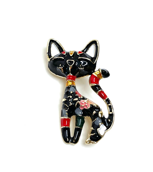 Cute Black Cat Brooch | Multicoloured Enamel Cat Pin