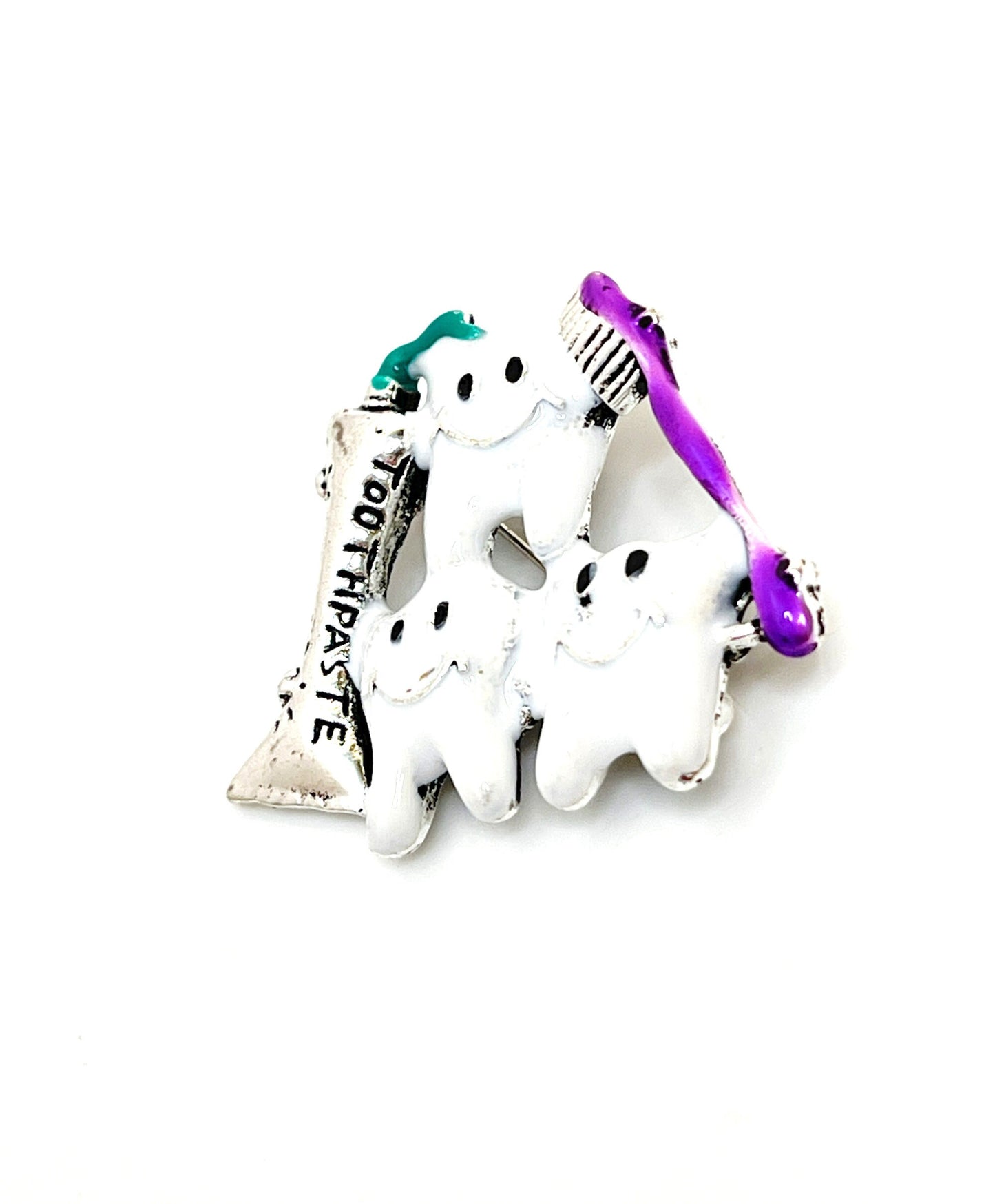 Fun Enamel Dentist Brooch | White Teeth with Paste and Brush Pin