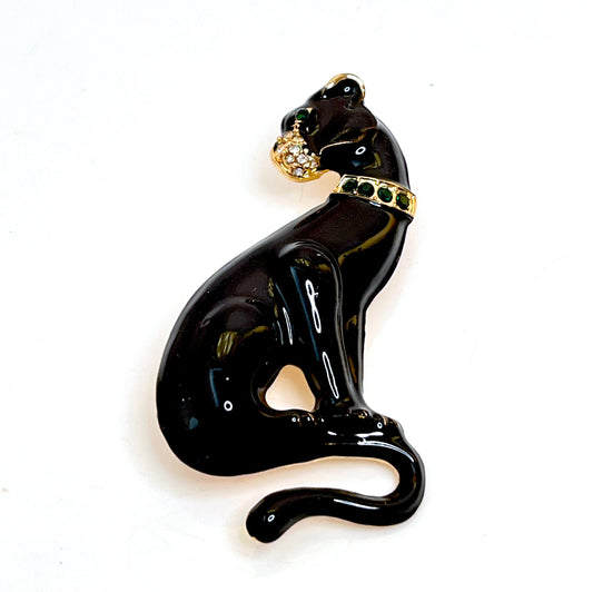 Regal Black Panther Brooch | Panther with a Diamanté Collar Pin