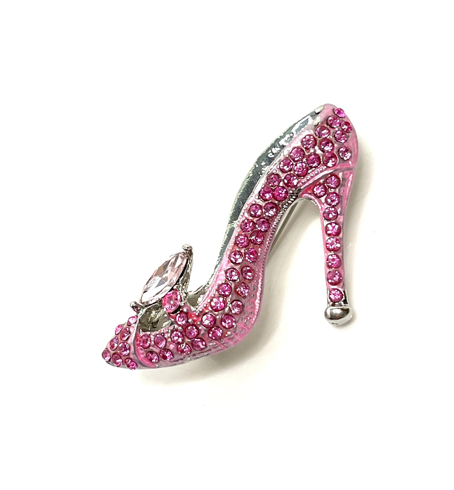 Beautiful Pink Stiletto Shoe Brooch | Sparkly Pink Crystal Shoe Pin