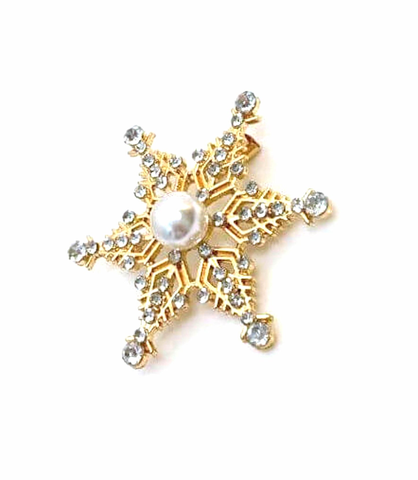Crystal Snowflake Brooch, Seasonal Pin, Sparkly Pearl Christmas Brooch, Festive Jacket Scarf Pin, Brooches For Women
