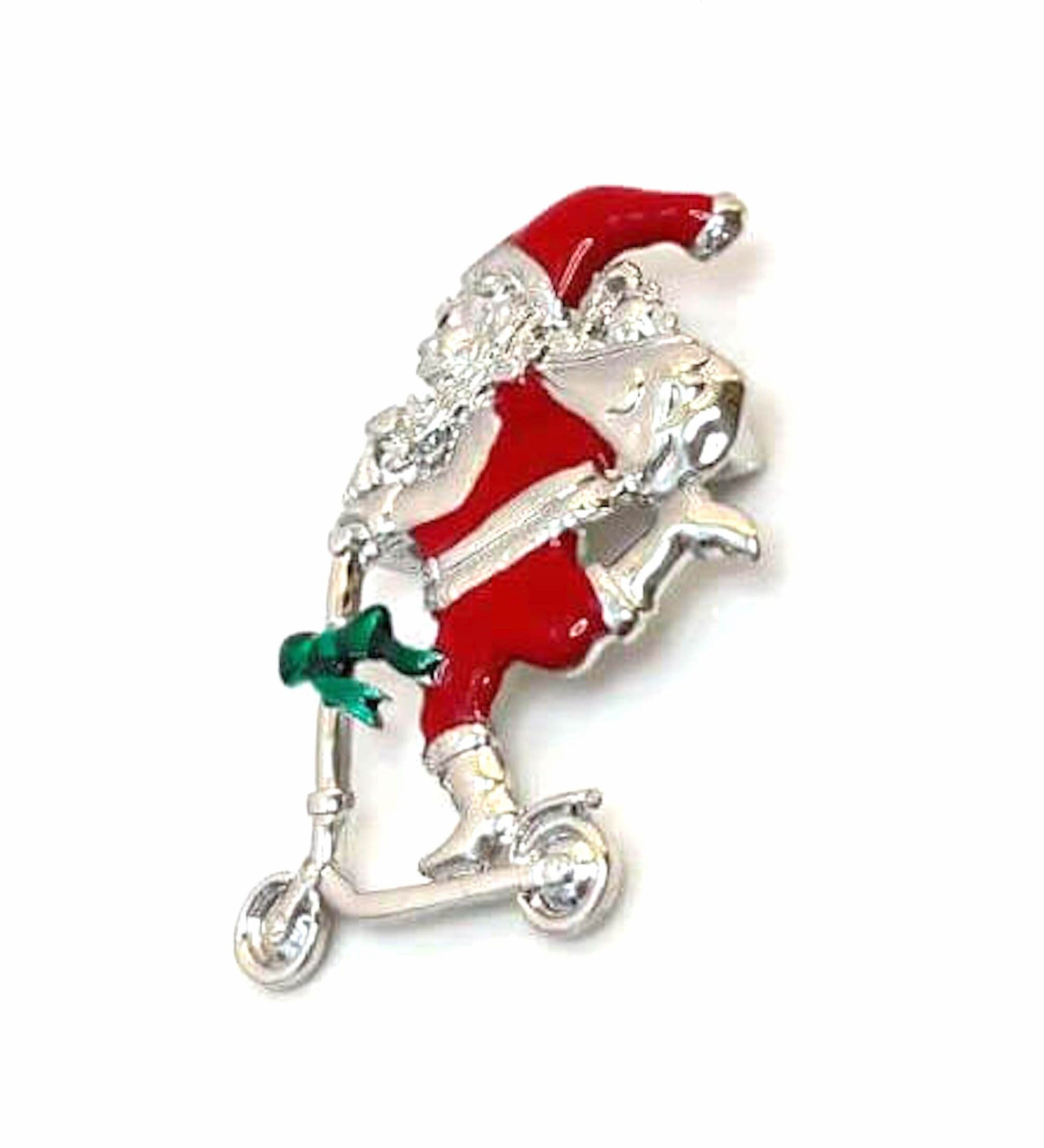 Santa on a Scooter Brooch, Christmas Brooch, Seasonal Pin, Xmas Brooch, Festive Jacket Scarf Pin, Brooches For Women
