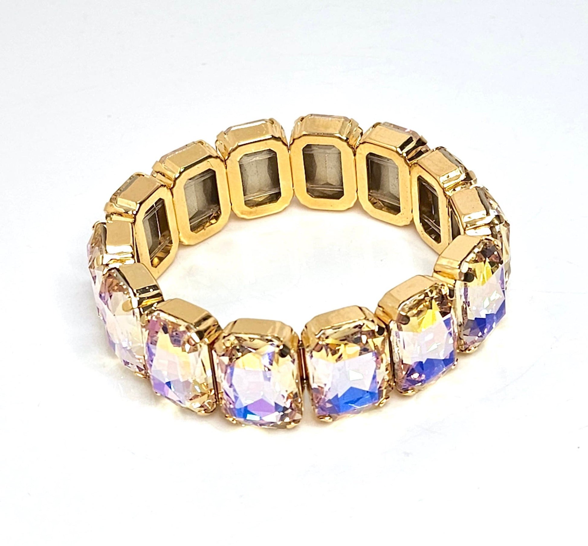 Large Clear AB Crystal Bracelet, Paradise Shine Stretch Bracelet, Wedding Jewelry, Rectangle Statement Bracelet, Bracelets For Women