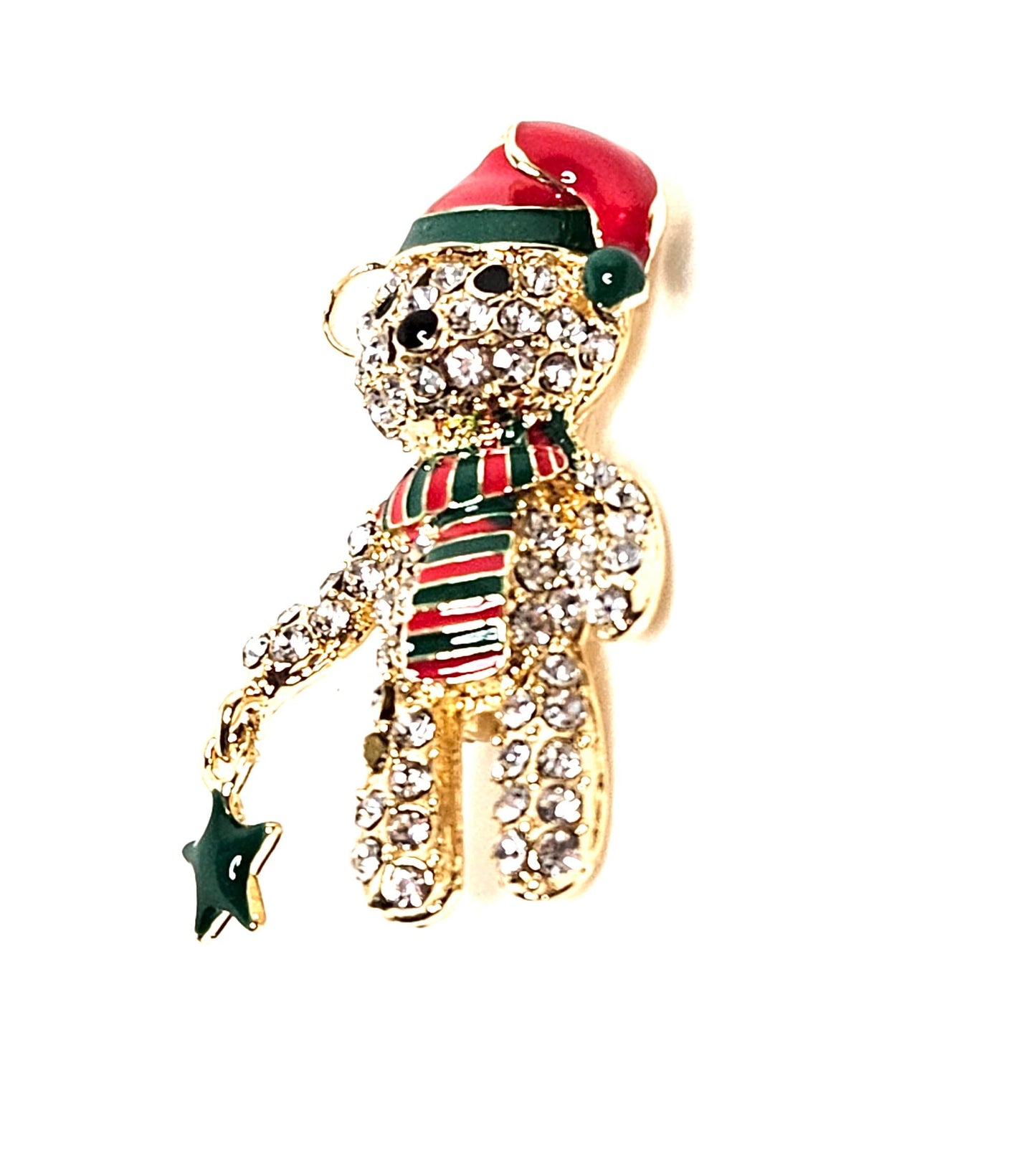 Crystal Teddy Bear Brooch, Christmas Brooch, Seasonal Pin, Cute Bear in Hat and Scarf Brooch, Festive Jacket Scarf Pin, Brooches For Women