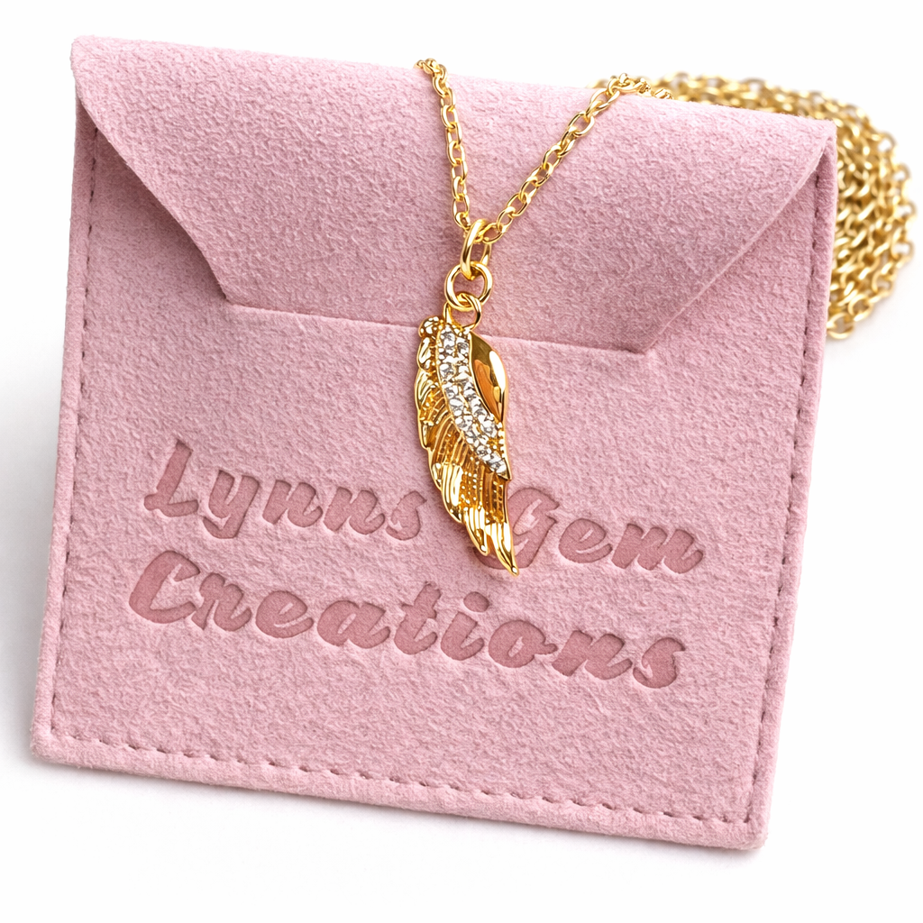 Gold Wing Crystal Necklace | Dainty Wing Charm Jewelry | Gold Filled 